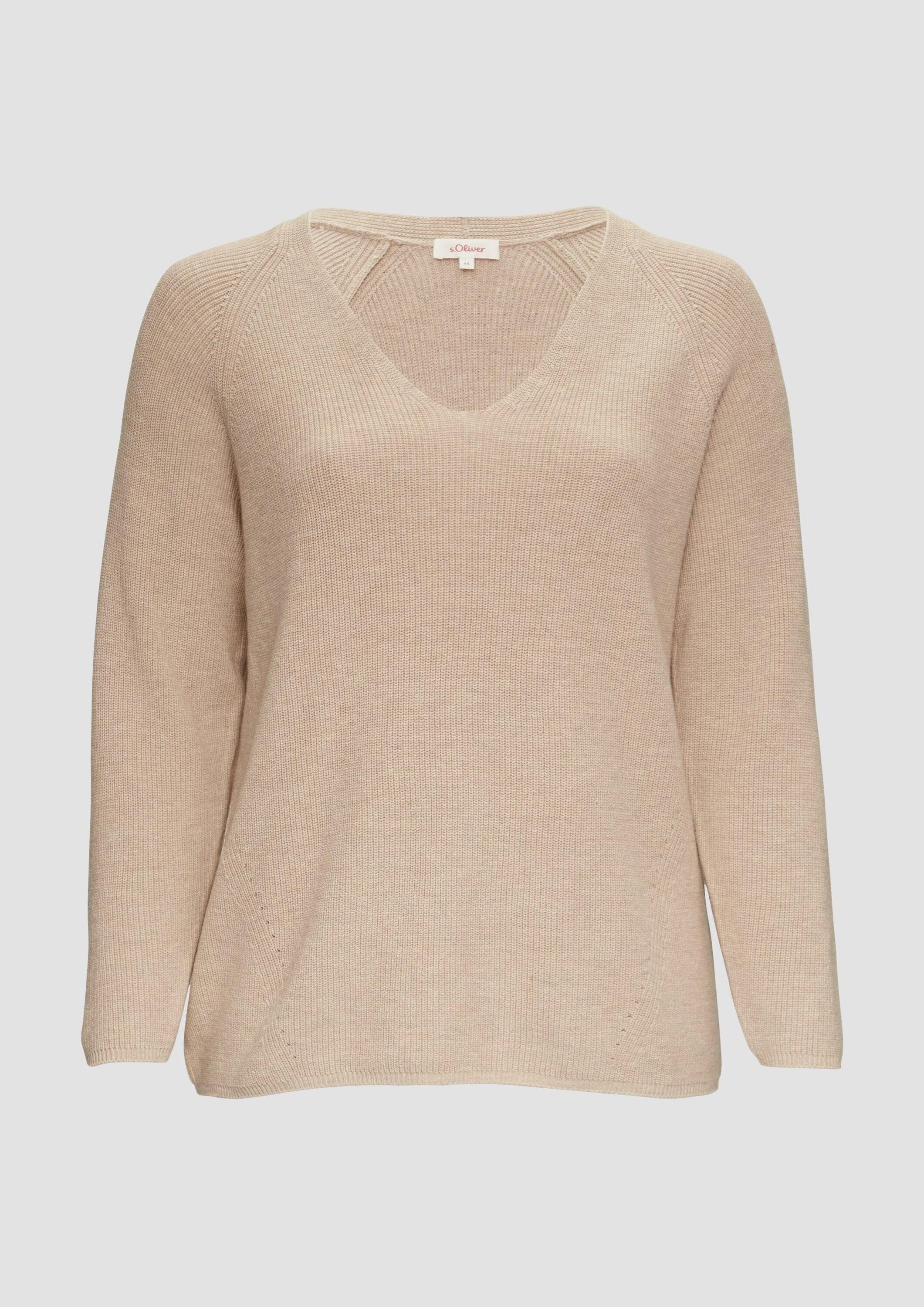 s.Oliver Longpullover Strickpullover Strickpullover mit V-Ausschnitt im Relaxed Fit