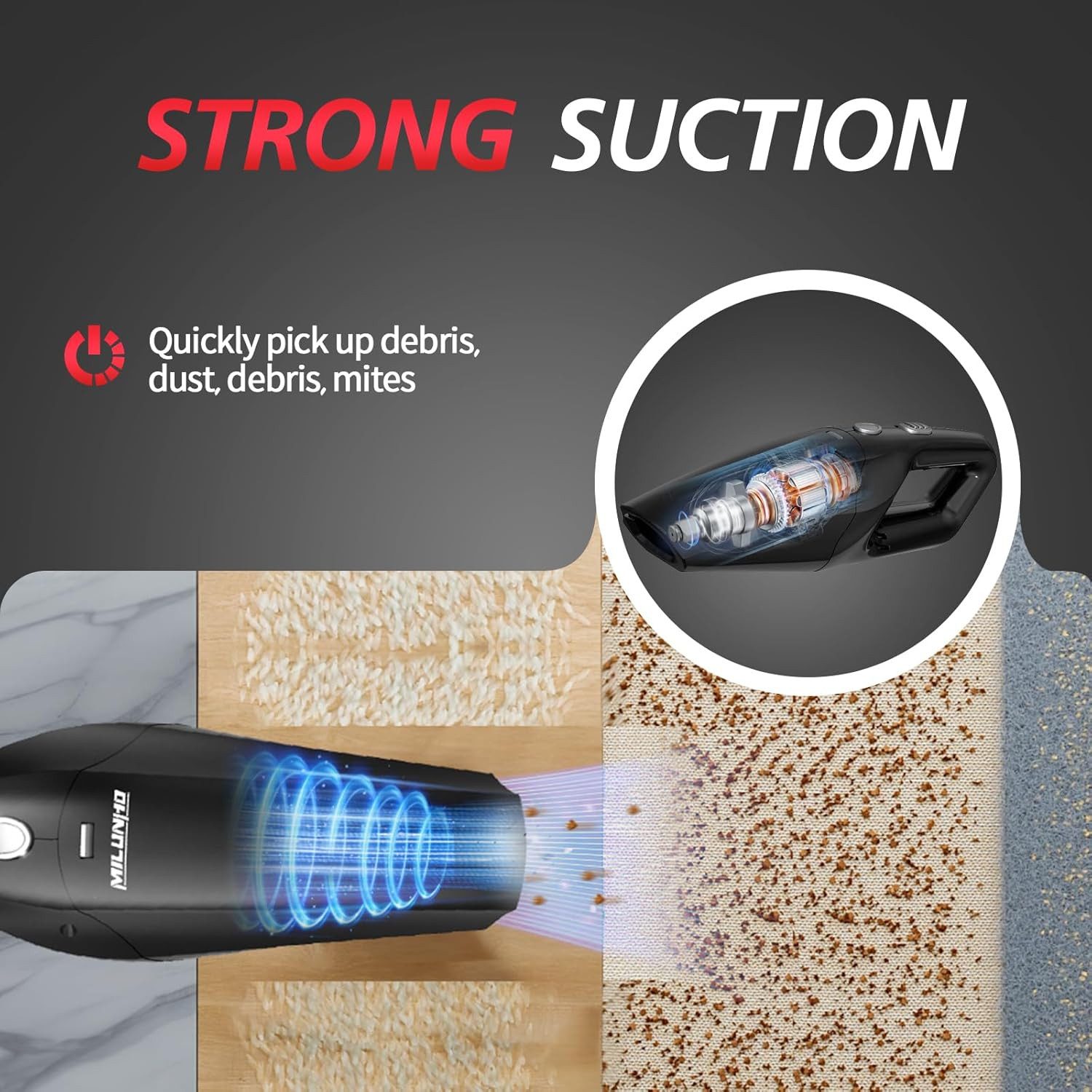 Vivitar Akku-Handstaubsauger Kabellos, LED-Licht mit HEPA-Filter & Zwei Aufsätze, 70 W, Staubbecher, Reinigungsset für die Innenraumreinigung im Auto, leistungsstarker