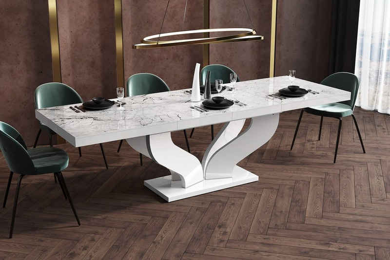 designimpex Esstisch »Design Esstisch Tisch HEB-222 Marmoroptik Marmor - Weiß Hochglanz ausziehbar 160 bis 256 cm«