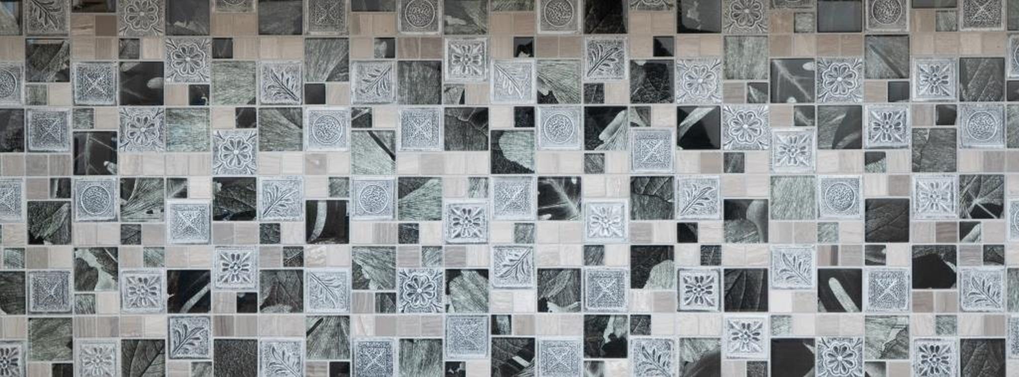 Mosani Mosaikfliesen Glasmosaik Kunststein Mosaikfliesen silber Resin grau