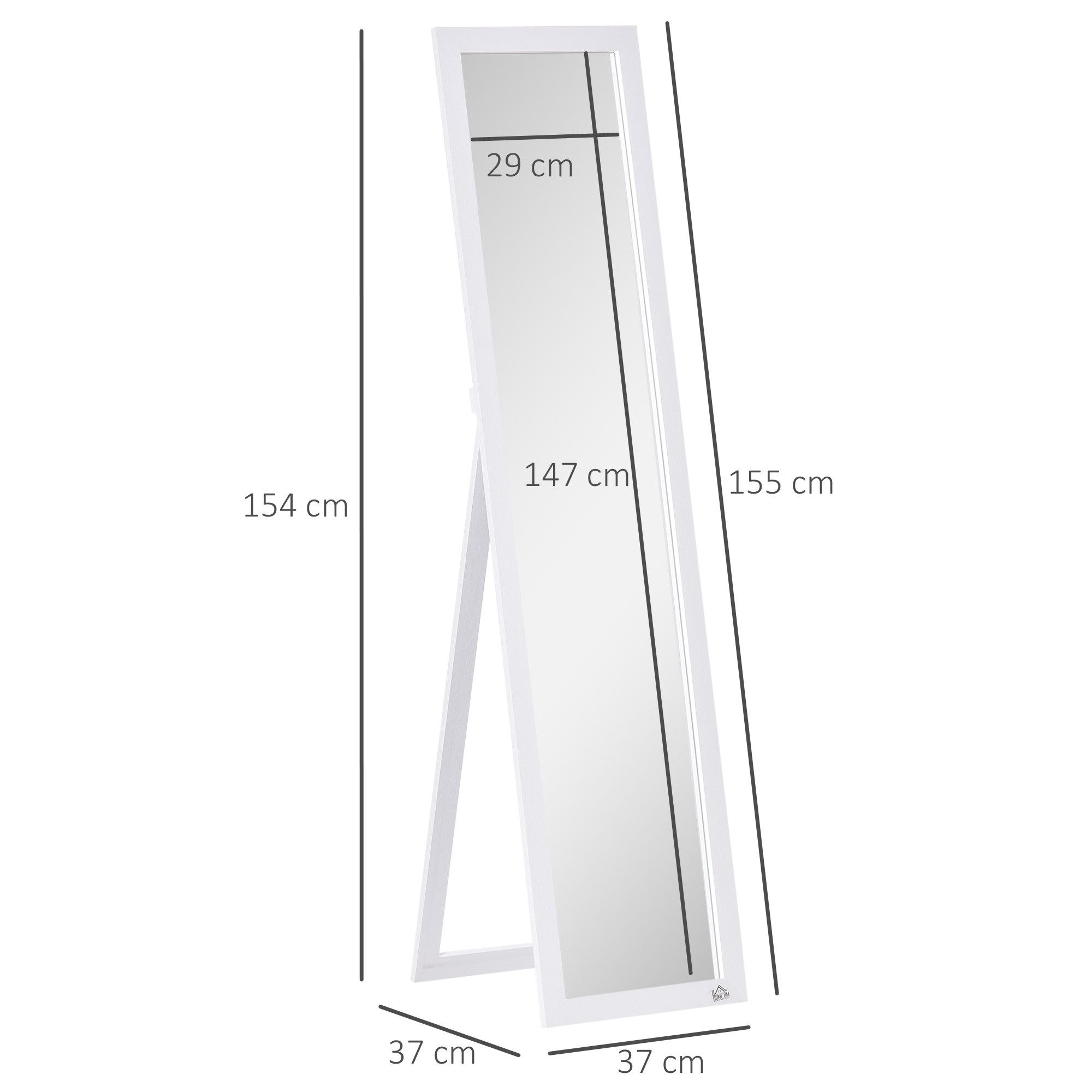 HOMCOM Standspiegel 154 x 37 cm mit Ständer (Wandspiegel, 1-St., Ganzkörperspiegel), für Wohnzimmer, Schlafzimmer, Weiß