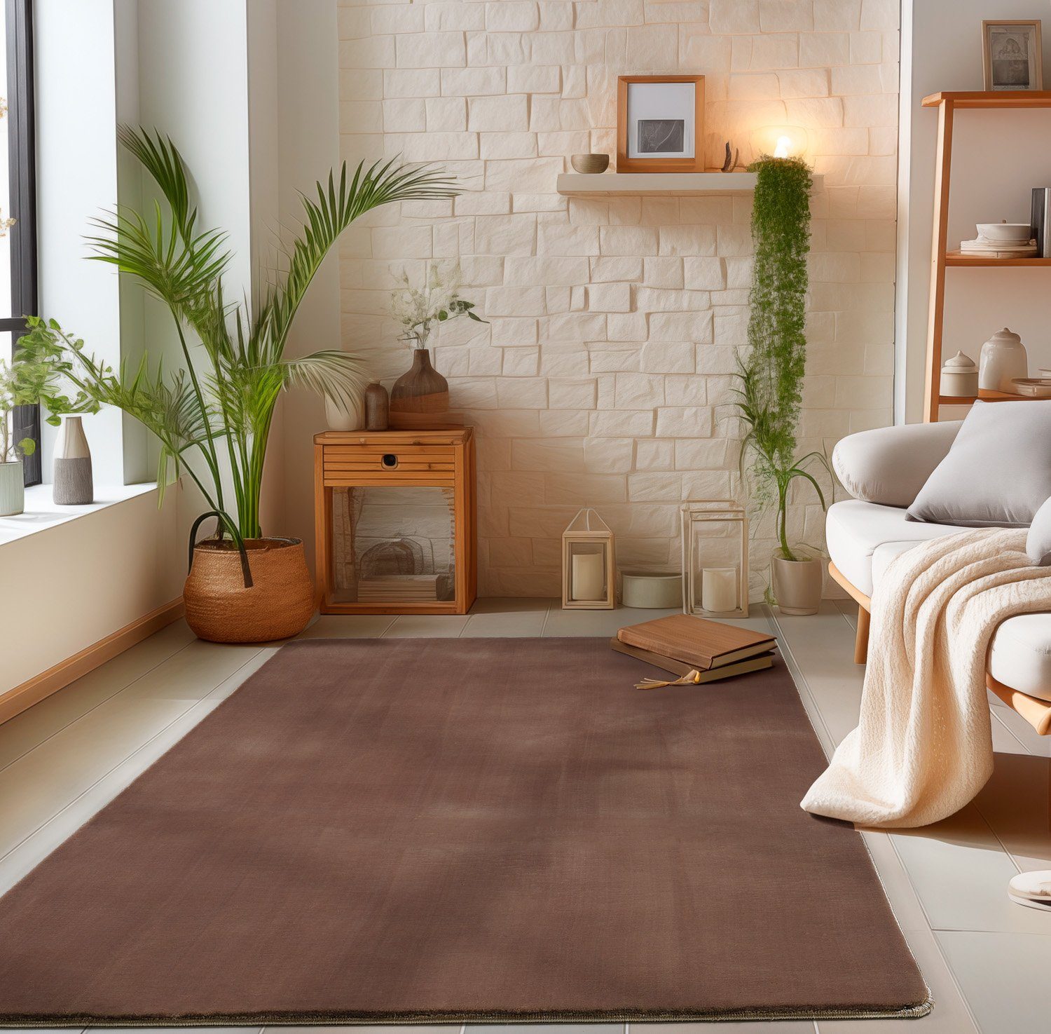 Wohnzimmer Teppich Unicolor Anti-Rutsch Einfarbig Läufer, - Beige Soft Carpetsale24, Flauschiger Höhe: mm, Felloptik 13 Fellteppich Einfarbig,