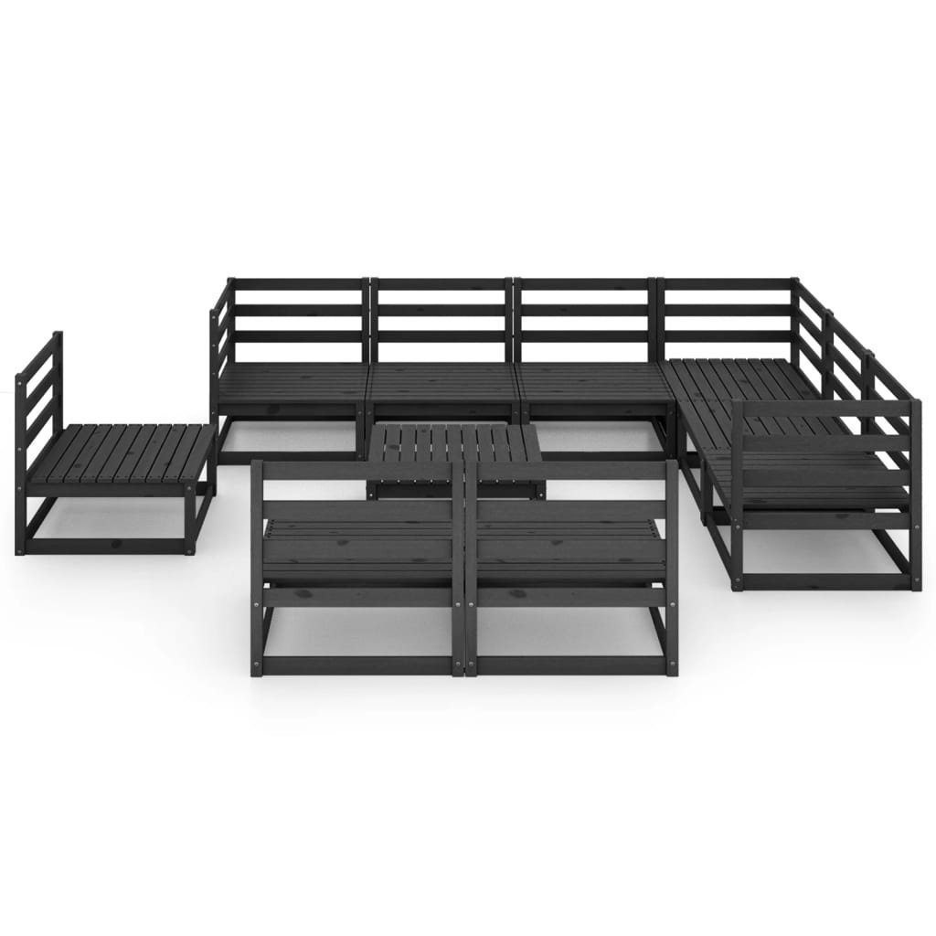 Gartenlounge-Set 10-tlg. Garten-Lounge-Set Schwarz vidaXL (1-tlg) Kiefer, Massivholz