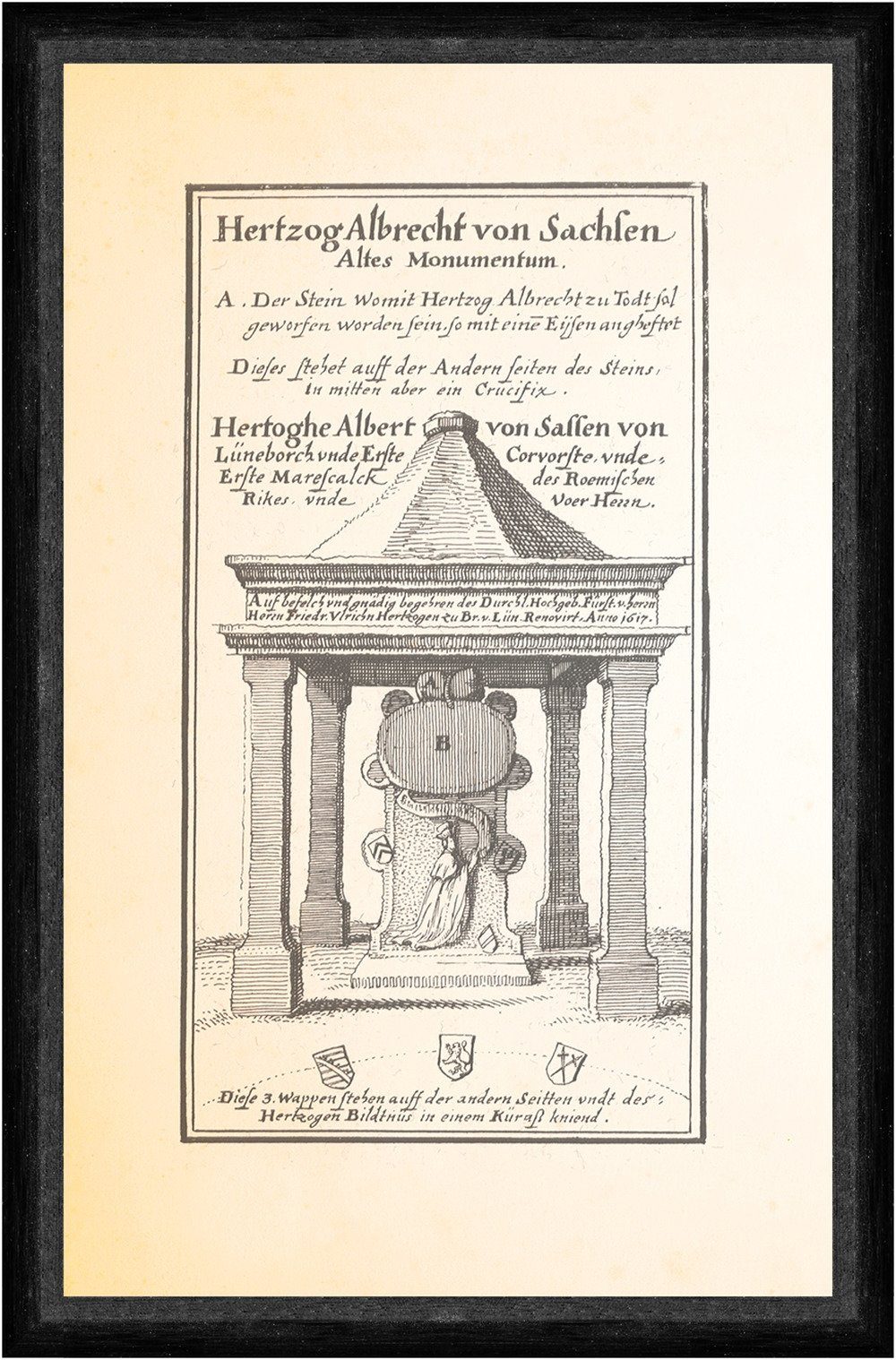 Kunstdruck Herzog Albrecht von Sachsen altes Monument Bildnis Inschrift