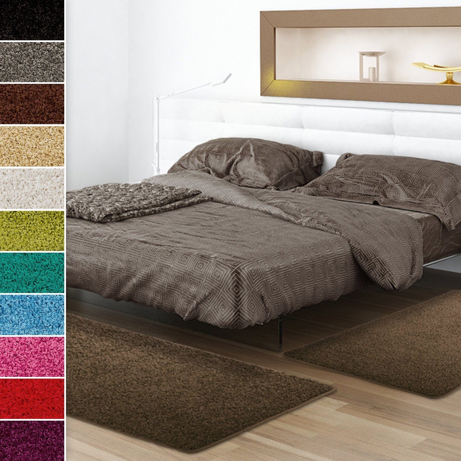 casa pura Hochflor-Bettumrandung Sphinx, 11 Farben, Teppichläufer, ideal im Schlafzimmer, Höhe 9 mm, (3-tlg), Shaggy