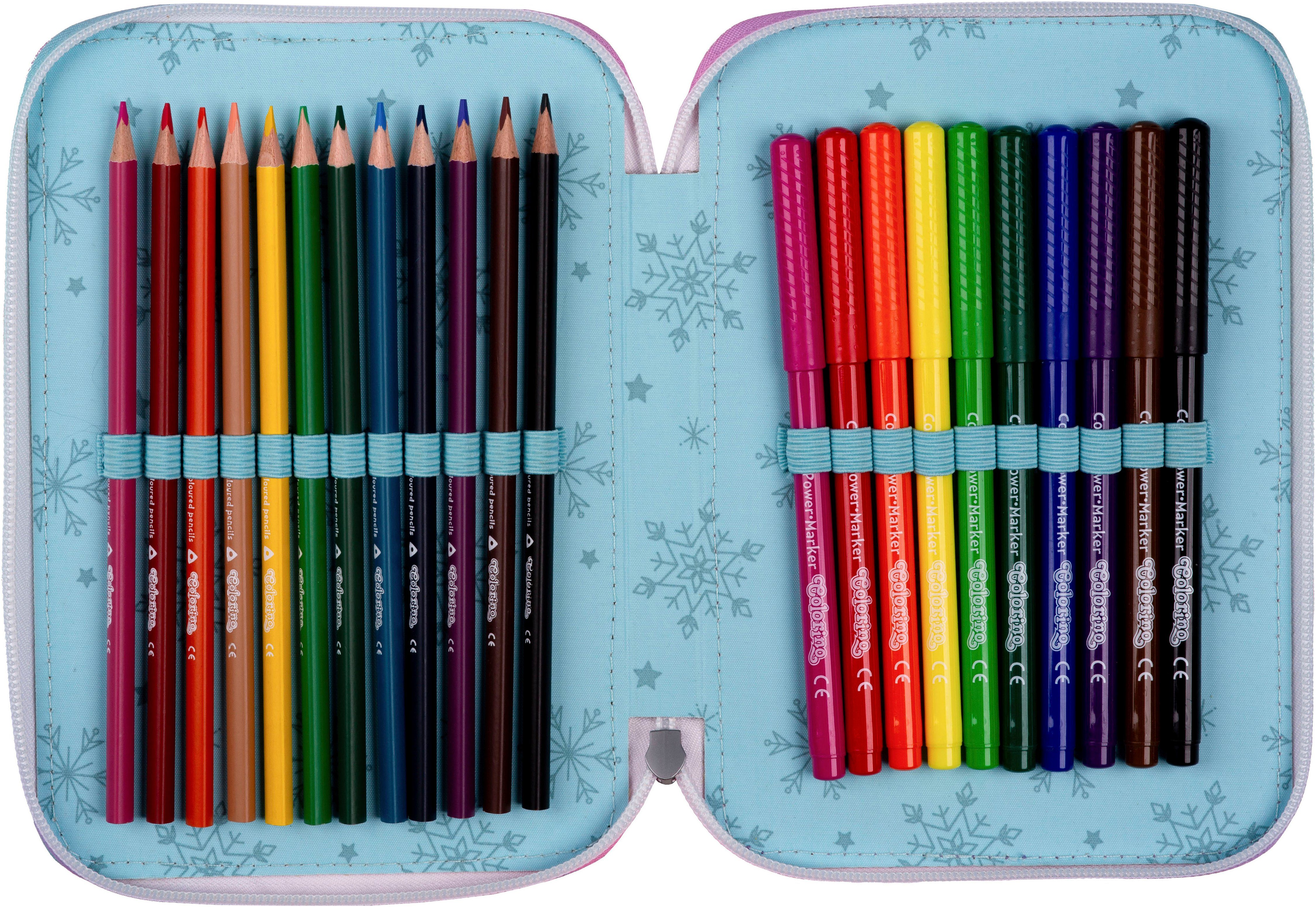 CoolPack Federmäppchen Etui XL, Disney, Frozen, mit 2 Reißverschlüssen, befüllt