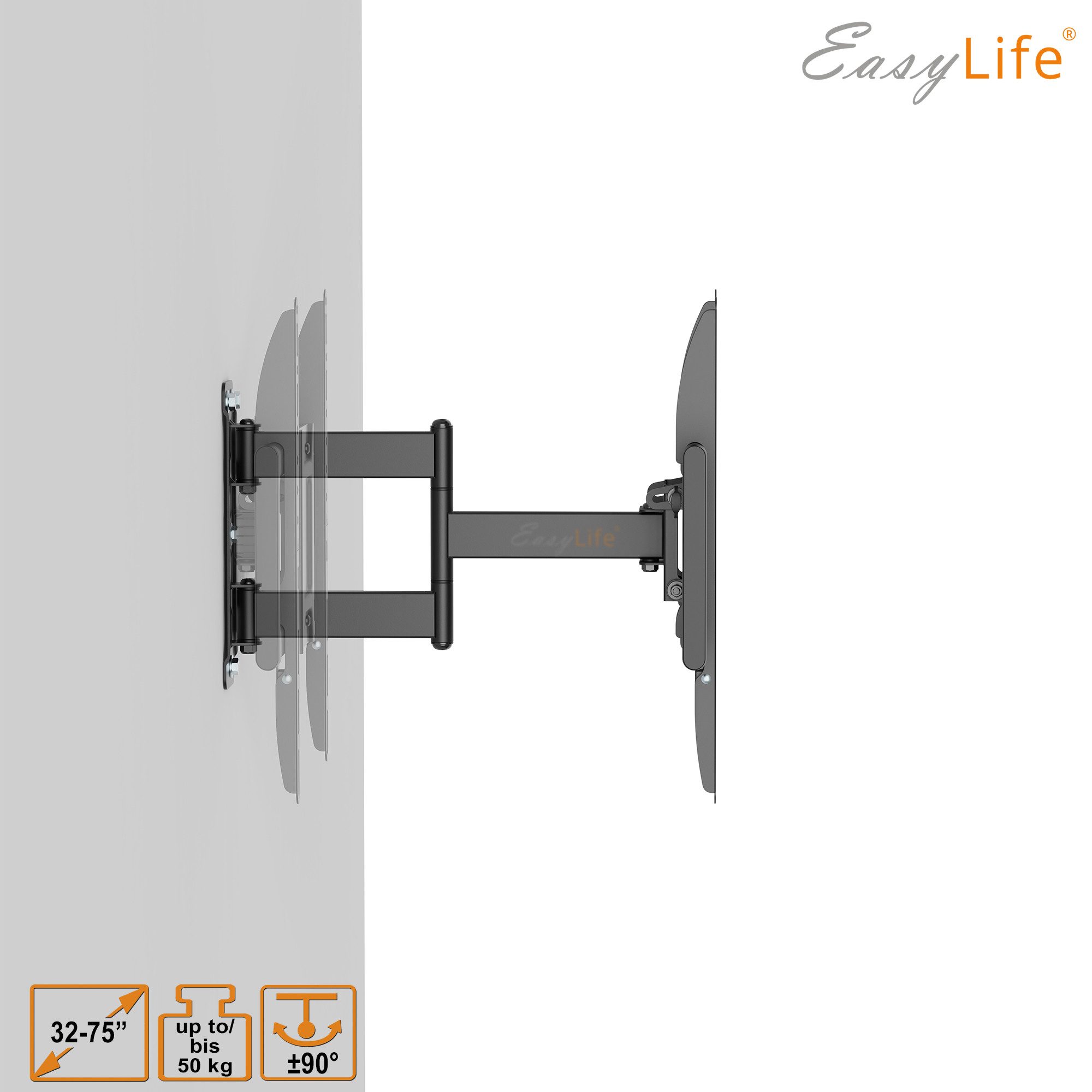 EasyLife TV-Wandhalterung EasyLife TV Wandhalterung ProMount HD75 Compact 32–75", Heavy-Duty, (bis 75 Zoll, Schwenkbar, neigbar, inkl. Kabelmanagement)