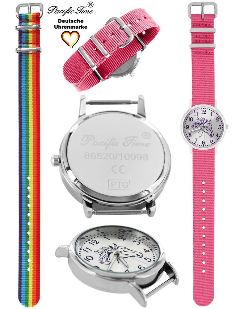 Pacific Time Quarzuhr Gratis Wechselarmband, - und Kinder Armbanduhr rosa Regenbogen Mix Versand Pferd Set und violett Match Design