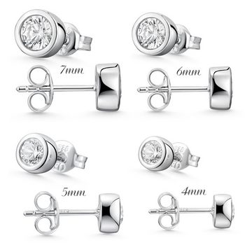 Materia Paar Ohrstecker Damen Silber Zirkonia Weiß Rund Ø4-7mm SO-378, 925 Sterling Silber, rhodiniert