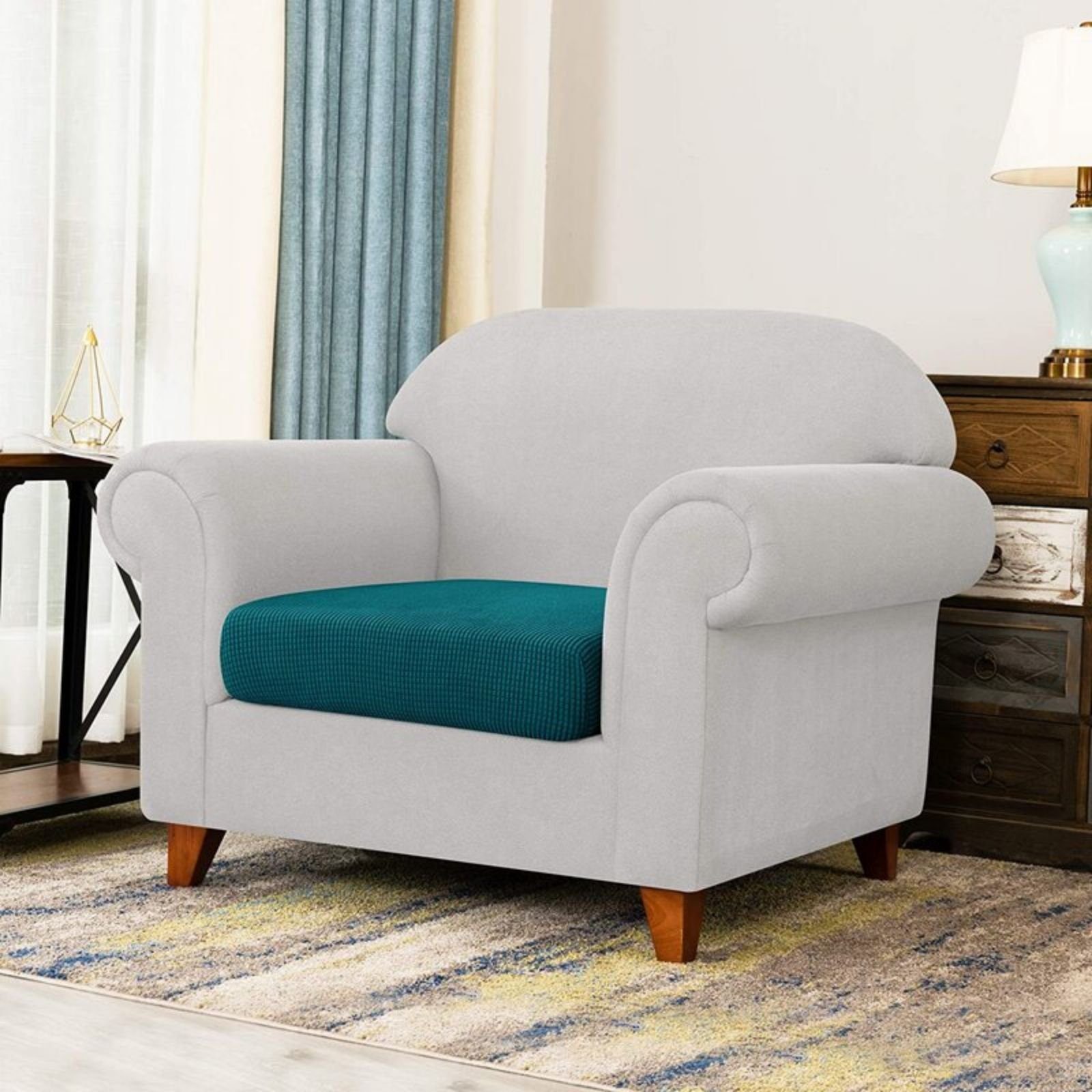 Sofahusse CHUN YI 1 Stück Stretch Sofa Sitzkissenbezug, CHUNYI, mit kariertem Design, haustierfreundlich blaugrün