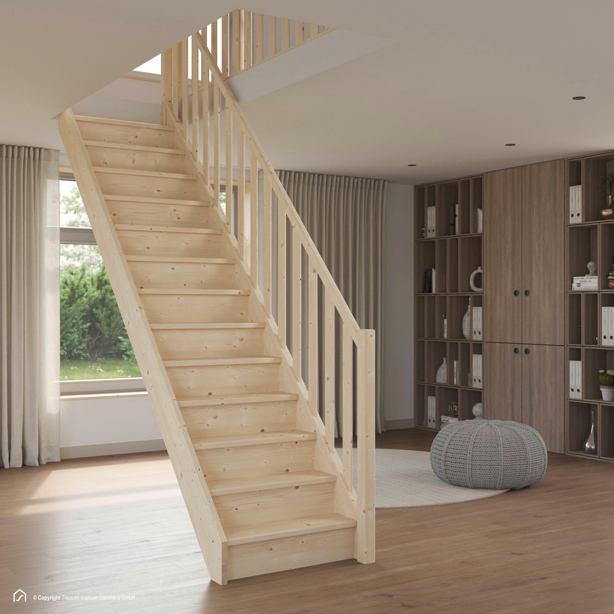 Treppen Intercon Raumspartreppe Casablanca gerade, 60 oder 80 cm Stufenbreite, für Geschosshöhen bis 280,00 cm, Stufen offene oder geschlossene Stufen, Durchgehende Wangen