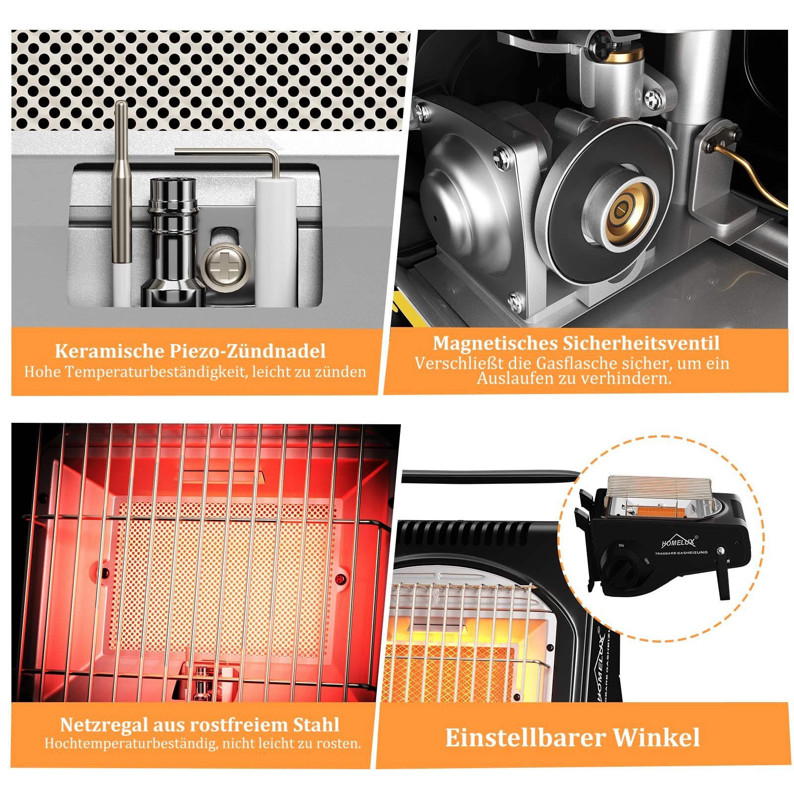 HOMELUX Heizstrahler 1700W 2in1 Tragbare Gasheizung, Gasheizung für innenrä günstig online kaufen