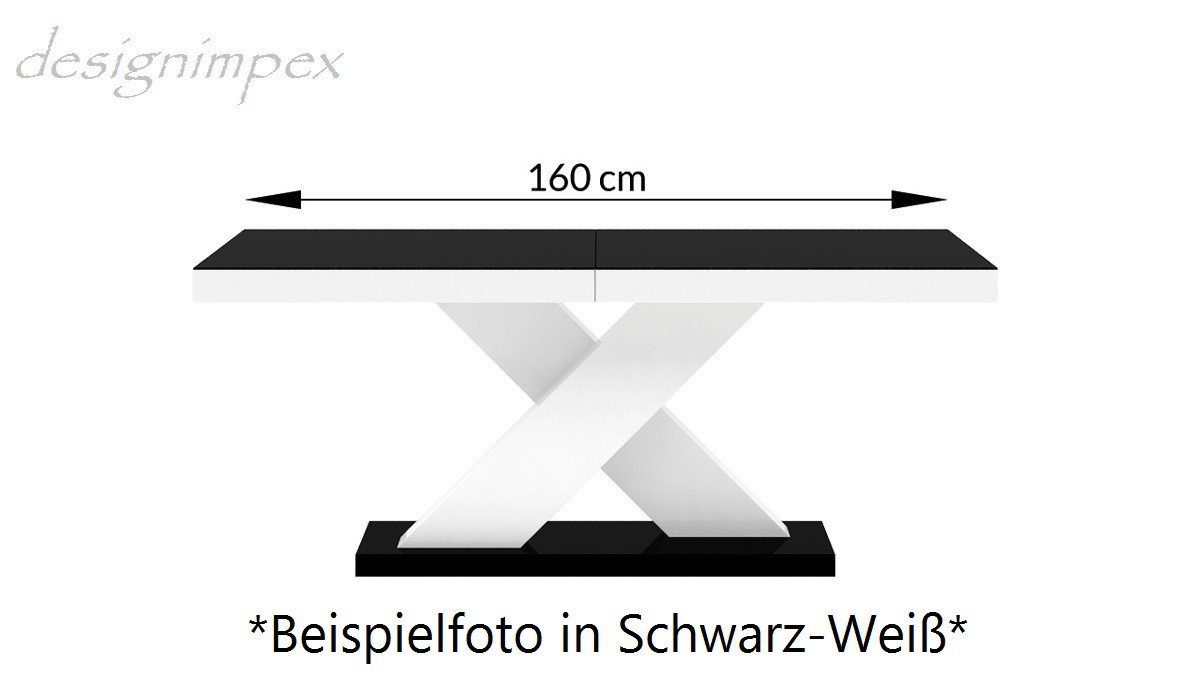 160 Weiß Schwarz / 210 Hochglanz HE-888 designimpex bis cm ausziehbar / Schwarz Tisch Hochglanz Hochglanz Weiß Design Esstisch