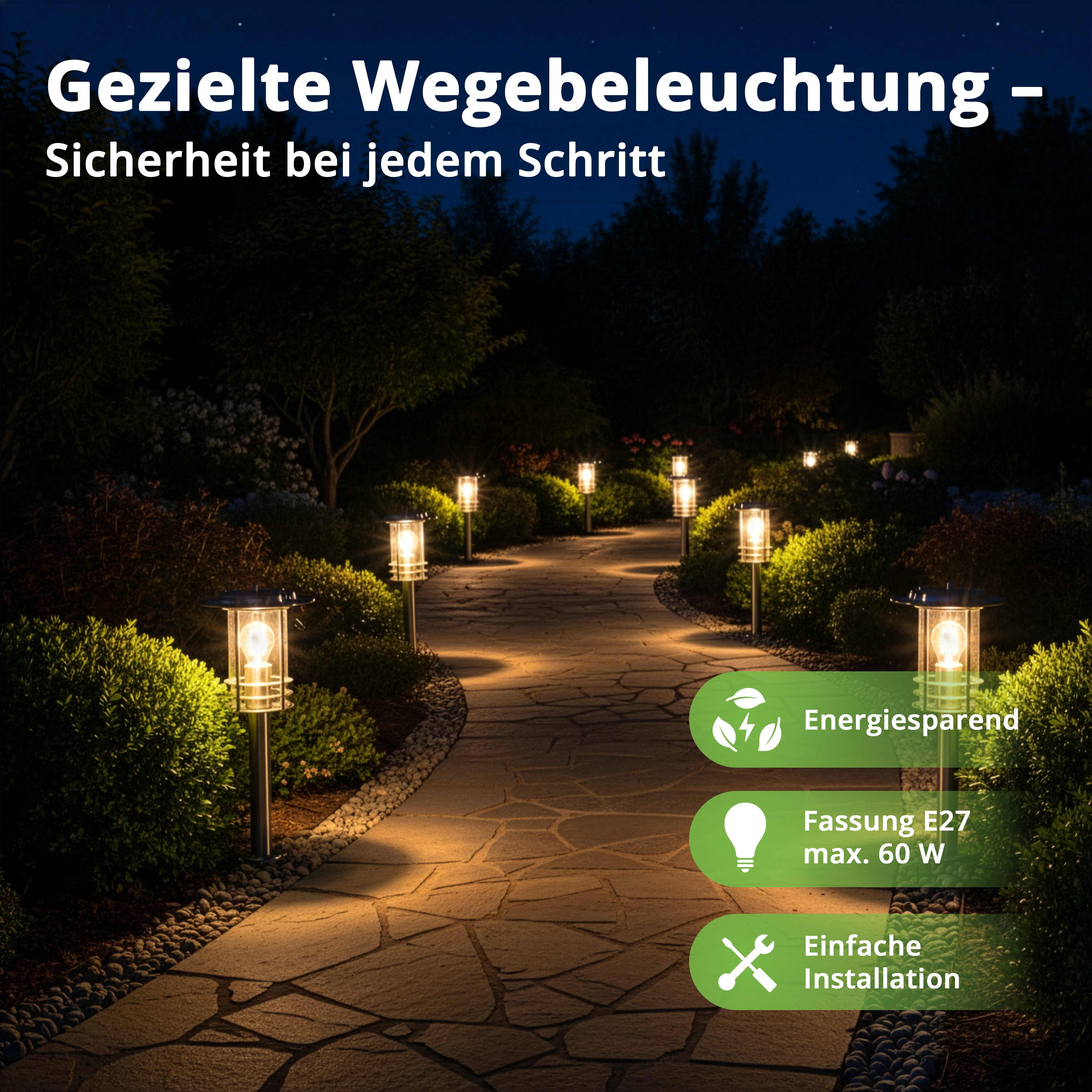 Grafner Gartenleuchte Wegleuchte Edelstahl Gartenlampe 80cm Standleuchte, ohne Leuchtmittel, Wegleuchte – Bild 2 von 5