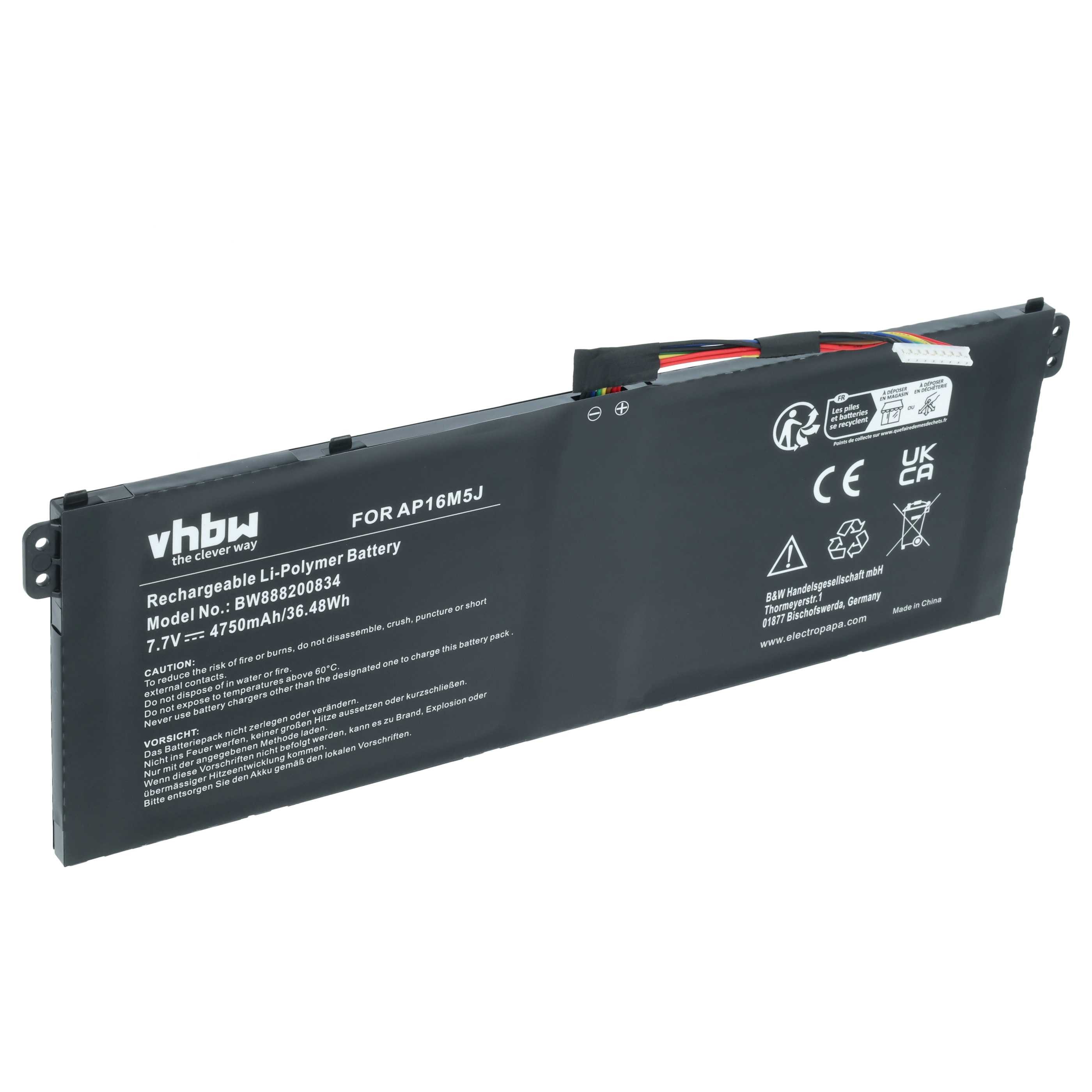 vhbw Akku passend für Acer Aspire 3 A317-32-P9XB, A317-32-P62H, Laptop-Akku Akku Li-Polymer 4750 mAh (7,7 V, 1 St), Leistungsfähiger Austausch-Akku für Notebook, Wiederaufladbar, Jede