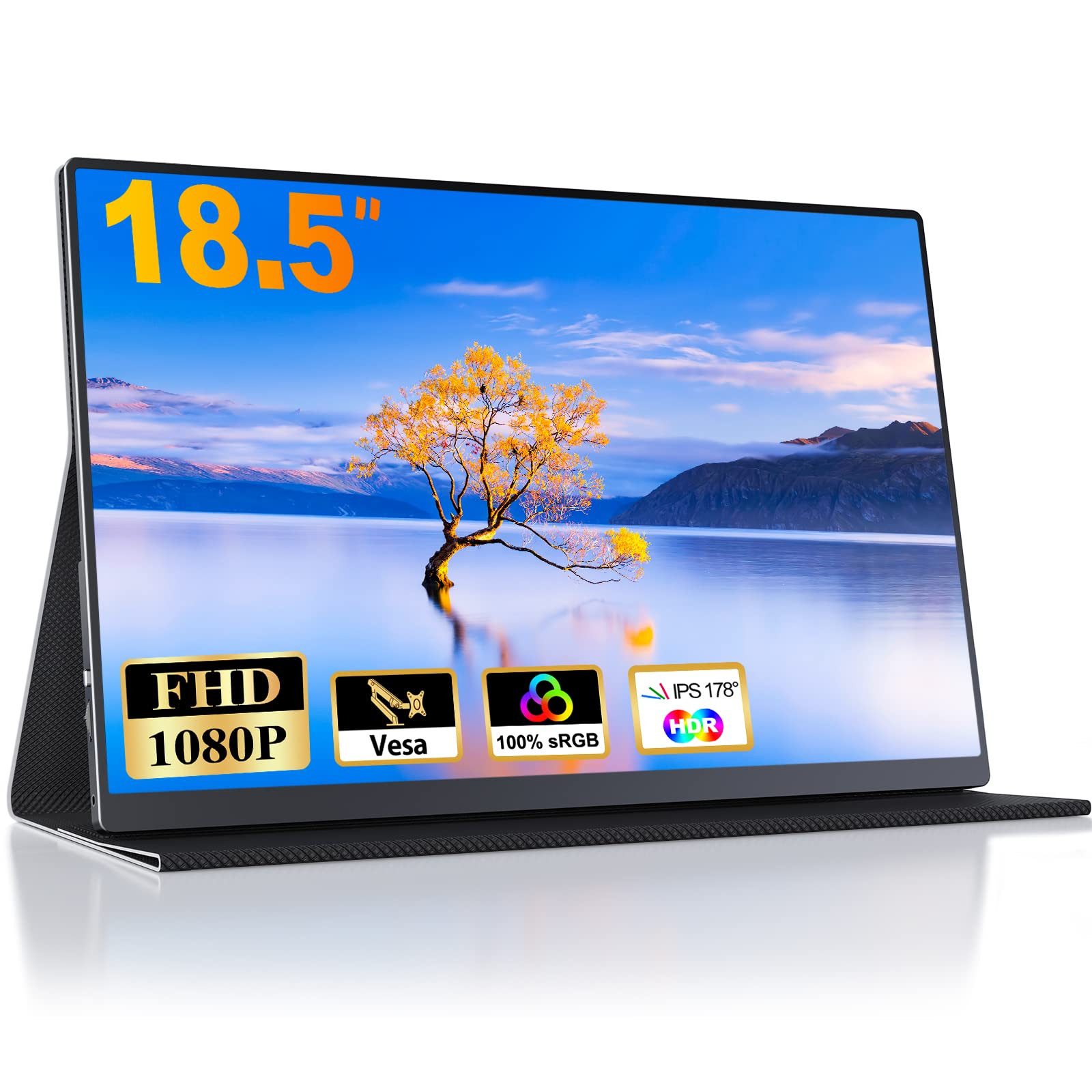 Bundviel Portable Monitor 18,5 Zoll Tragbarer Laptop Full HD IPS mit HDR 1080P Portabler Monitor
