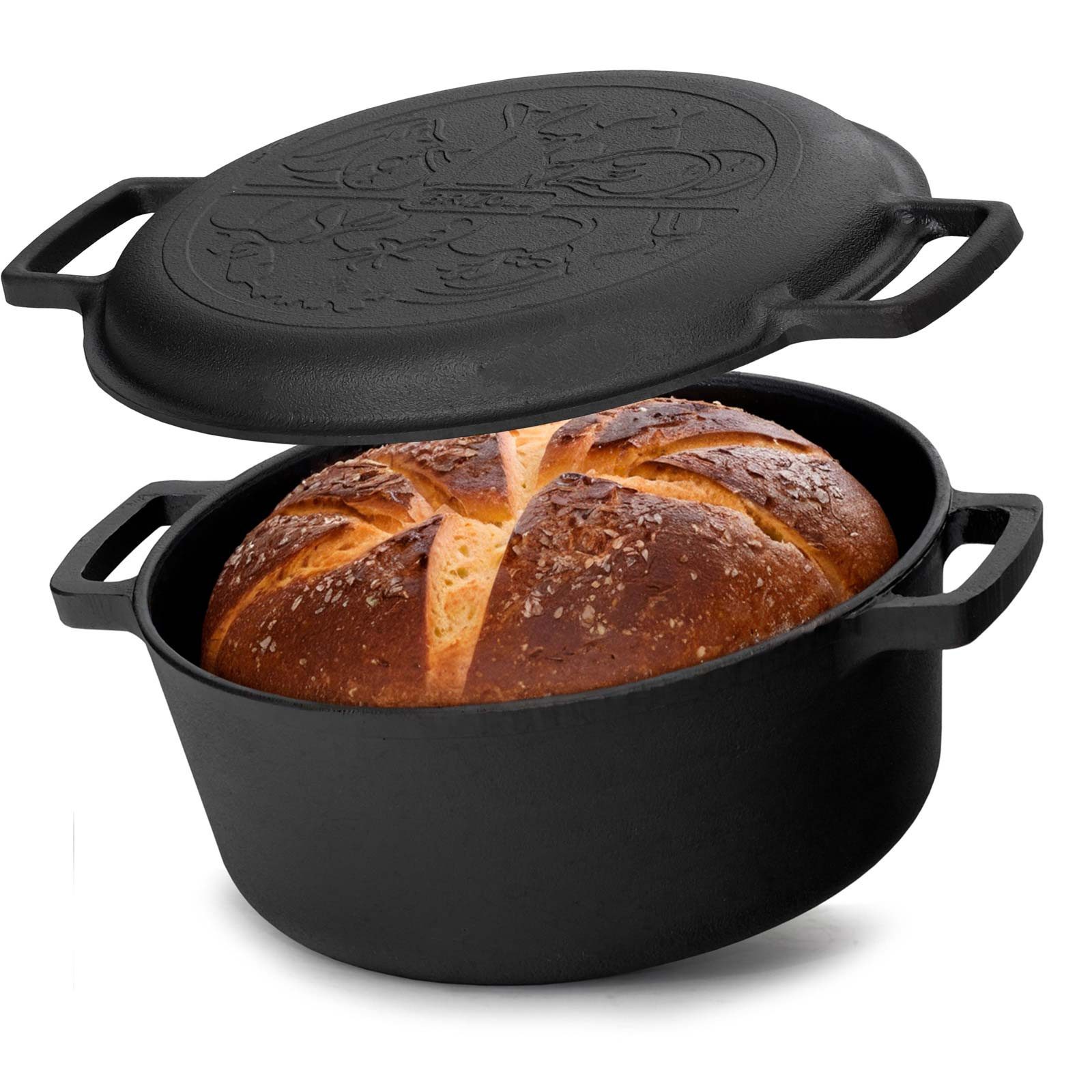BIG-PAN Bratentopf Ø24cm Gusseisen Topf 4L mit Deckel-Bratpfanne, Gusseisen