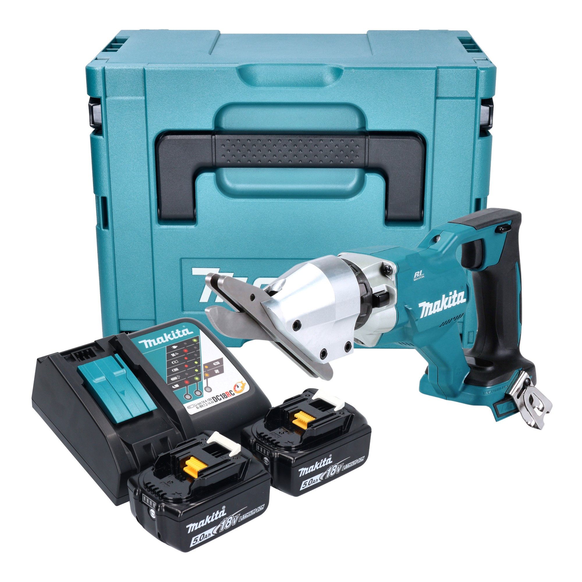 Makita Akku-Blechschere DJS 800 RTJ Akku Faserzementschere 18 V Brushless + 2x Akku 5,0 Ah