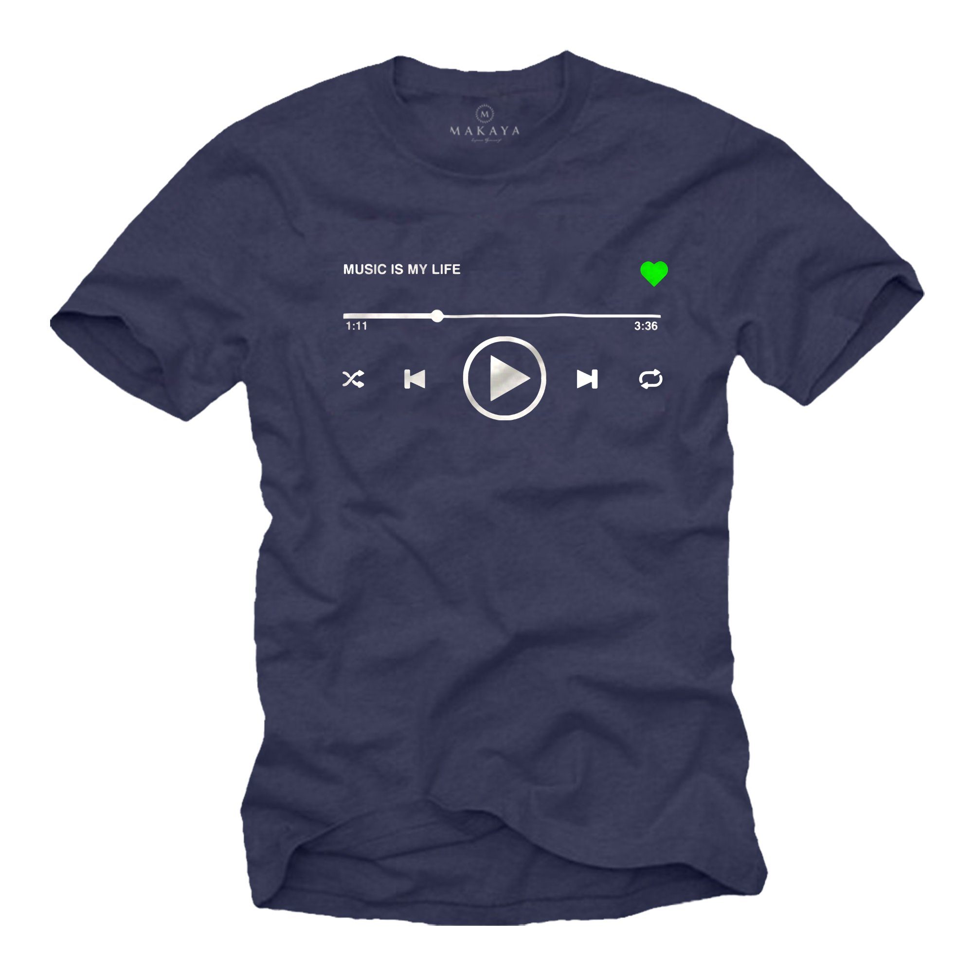 MAKAYA Print-Shirt Herren Motiv Musik Playlist günstig online kaufen