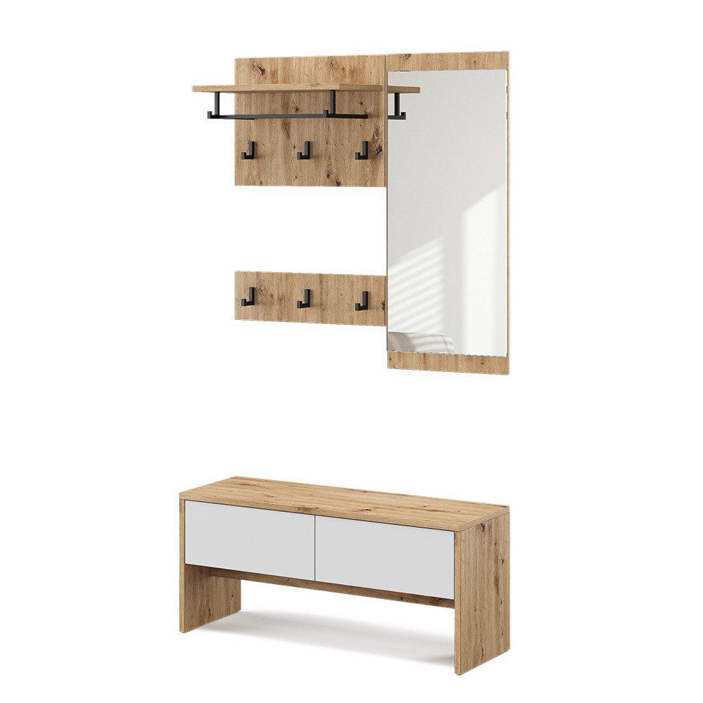 Vicco Garderoben-Set Selena, Weiß/Artisan, 90 x 40 cm 4 Teile günstig online kaufen