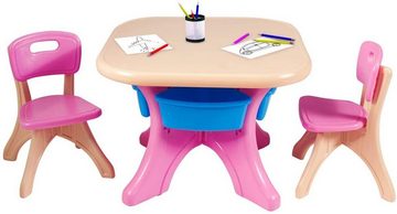 COSTWAY Kindersitzgruppe Kindertisch mit 2 Stühlen, (3-tlg), mit Stauraum