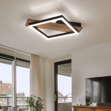 Globo LED Deckenleuchte, LED-Leuchtmittel fest verbaut, Warmweiß, LED Deckenleuchte Wohnzimmerlampe Holzoptik Metall schwarz L 33 cm