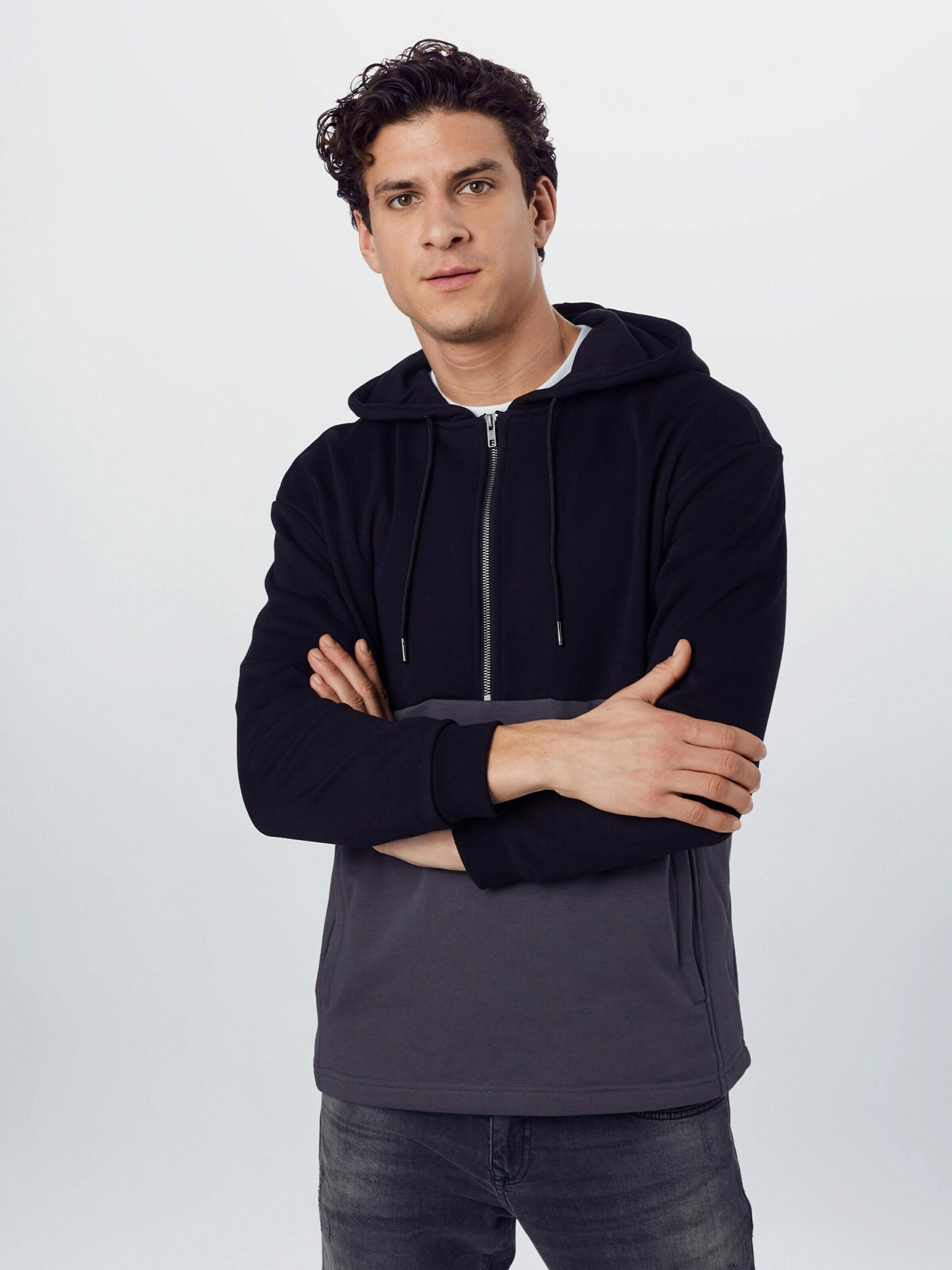 URBAN CLASSICS Sweater Herren Relaxed Half Zip Hoodie (1-tlg), Kapuze mit  Tunnelzug