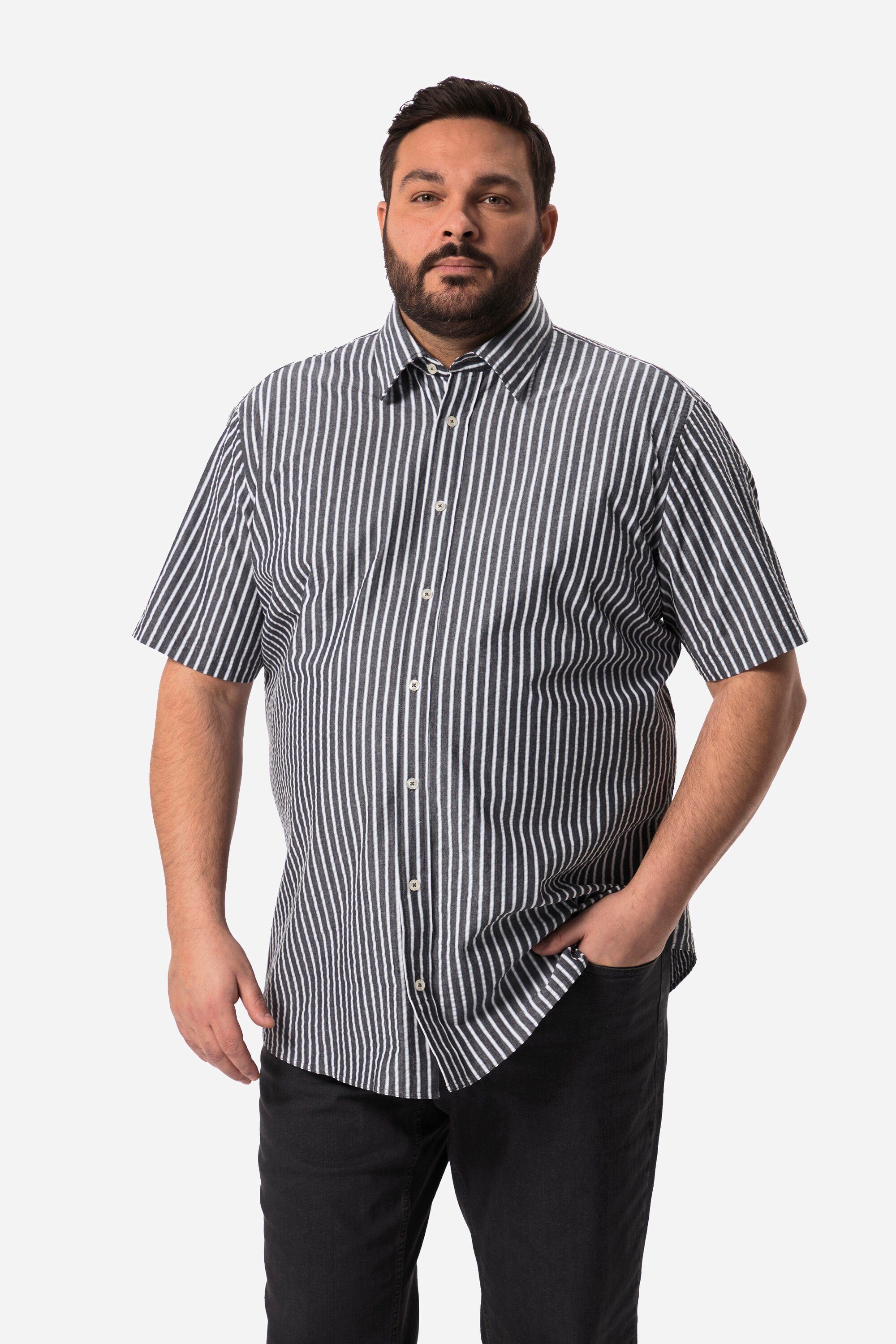 Kurzarmhemd Men+ Hemd Bauchfit Halbarm Kentkragen Seersucker