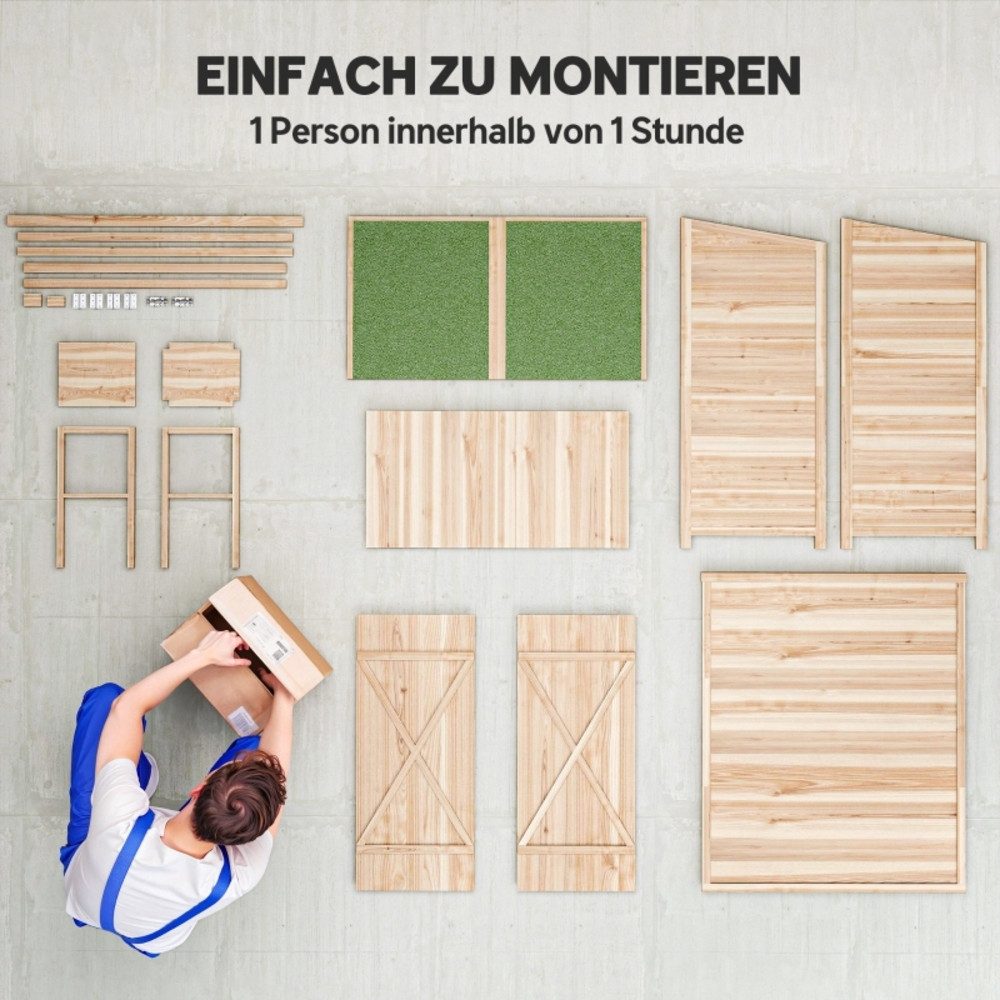 CHICFURN Geräteschrank Geräteschuppen 140x75x157 cm Holz mit Beistelltisch (Packung, 1-St., Werkzeugschuppen mit integriertem Beistelltisch) Einfache Selbstmontage mit Aufbauanleitung