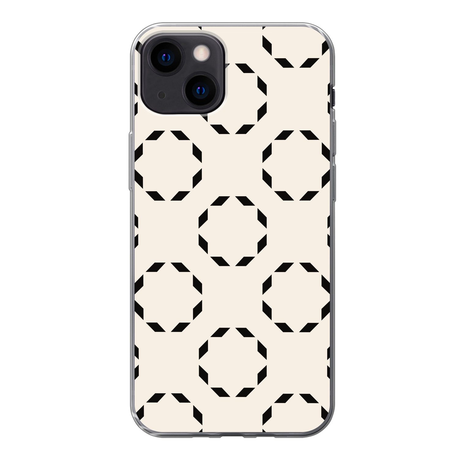 MuchoWow Handyhülle für Apple iPhone 13 Kreise - Muster - Schwarz - Beige - Abstrakt, Smartphone-Bumper, Print, Handy Schutzhülle Dünn
