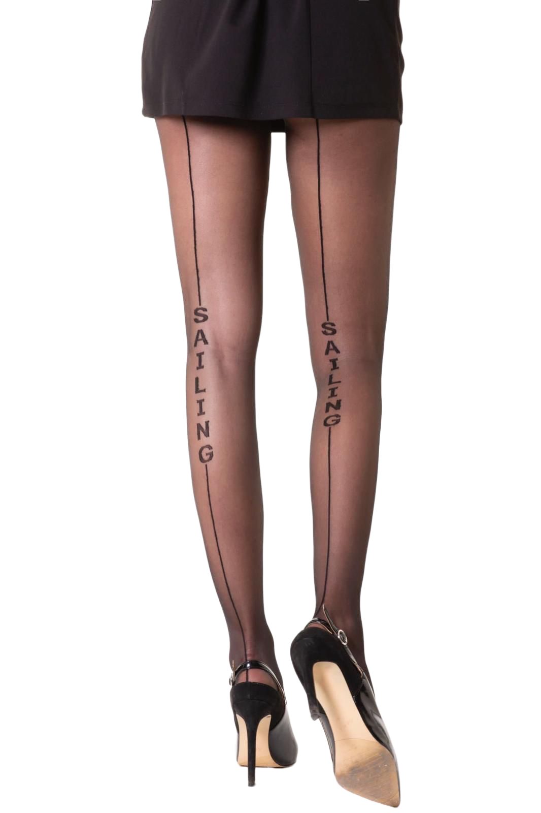 cofi1453 Feinstrumpfhose Damen Strumpfhose Schrift Strumpfhose Muster Optik 40 DEN für Frauen