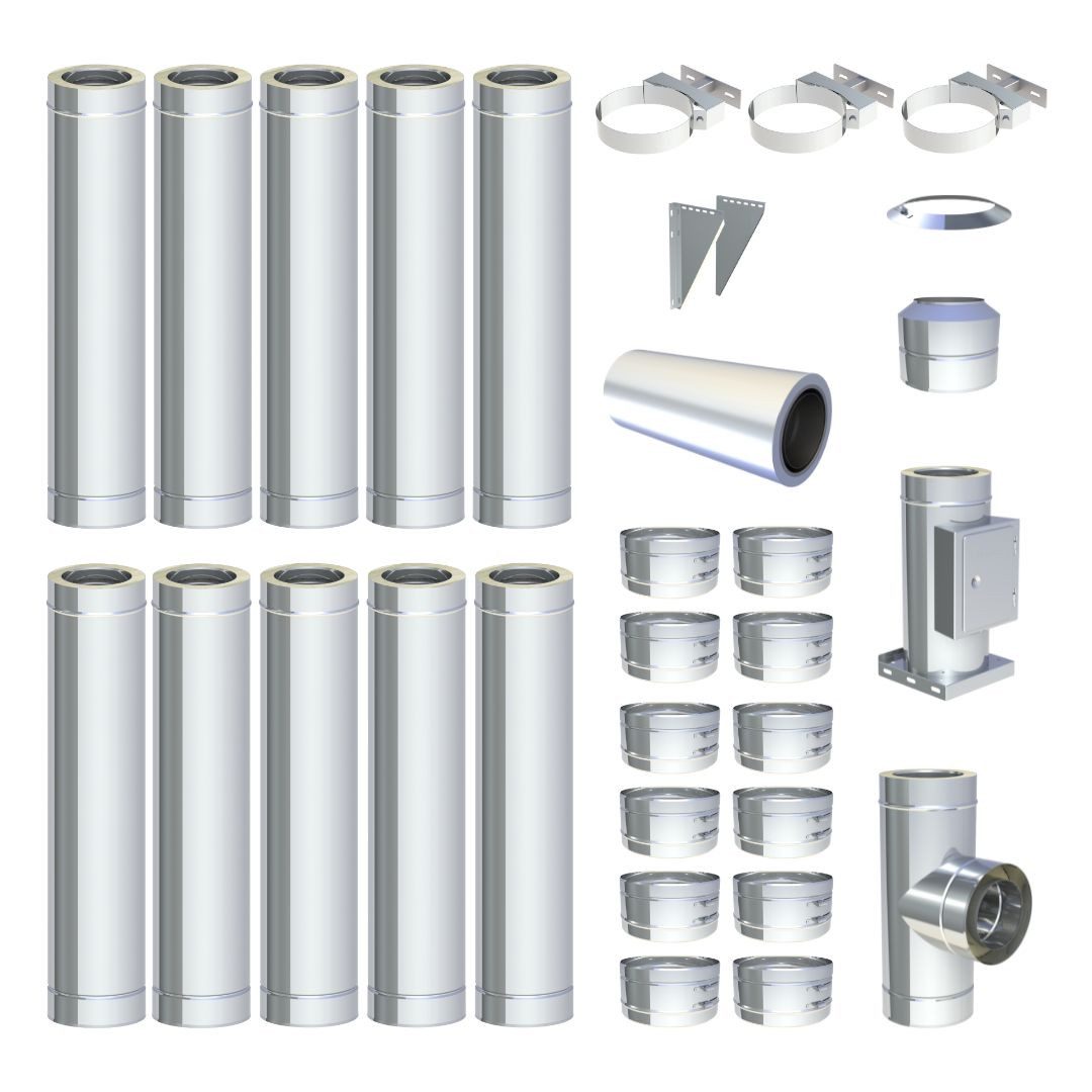 Jeremias Schornstein Ø130mm 10 m DW FU Doppelwandiges Schornstein Set Wandmontage Hochglanz, Ø 130 mm