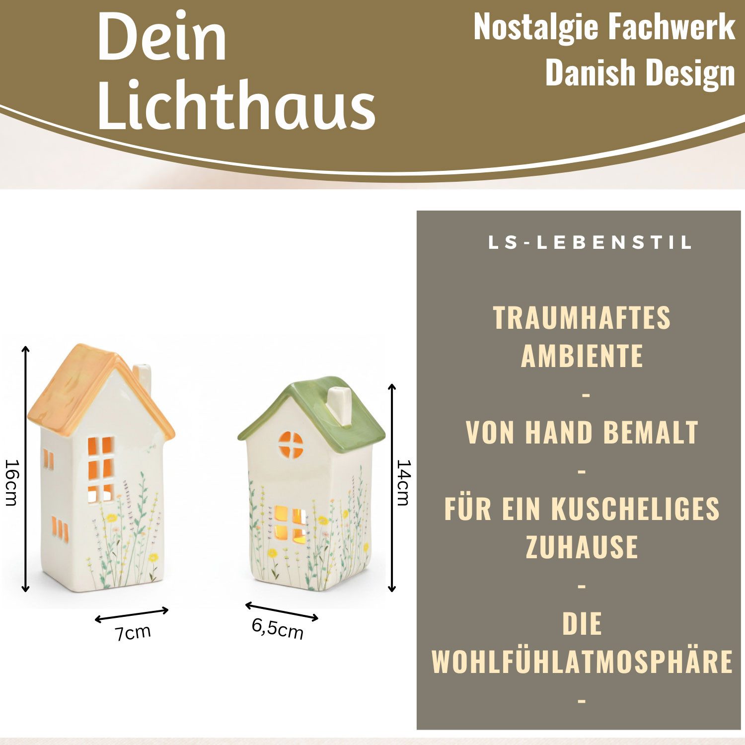 LS-LebenStil Teelichthalter Teelichthaus Lichterhaus Nyhavn 16cm Set Grün Keramik Fachwerkhaus Tee (Dänisches Lichterhaus Windlichthalter Teelichtständer Kerzenständer, 1 St., Lichterhäuschen Windlicht für Teelichter Wohnzimmer Garten Balkon), Deko Hochzeit Ostern Weihnachten Konfirmation