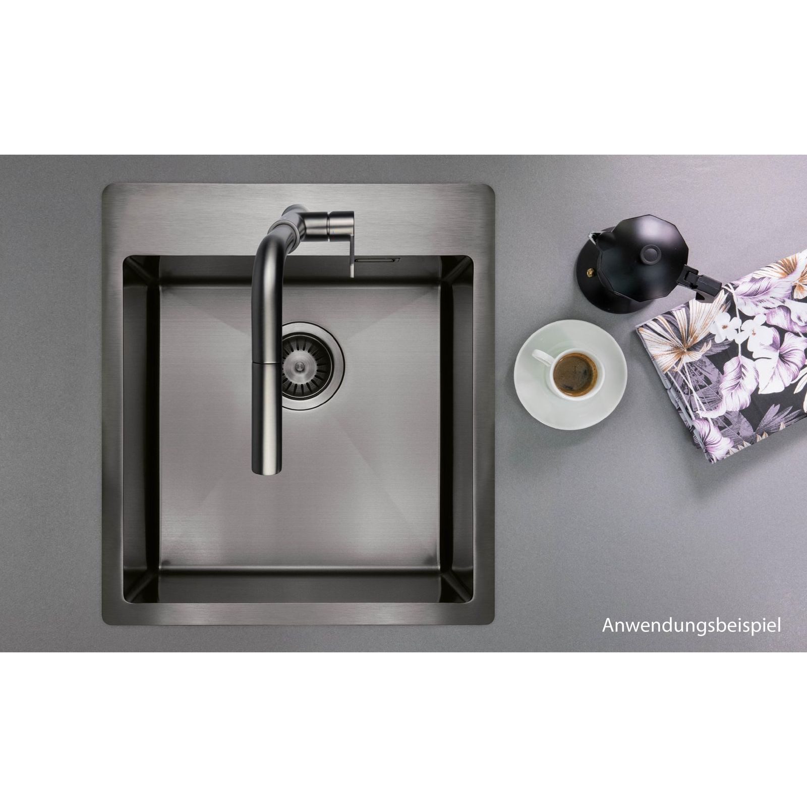 Deante Edelstahlspüle Einbauspülbecken Titanfarben eckig 55 cm Edelstahl mit Siphon, 50.5/55 cm, (Komplett-Set)