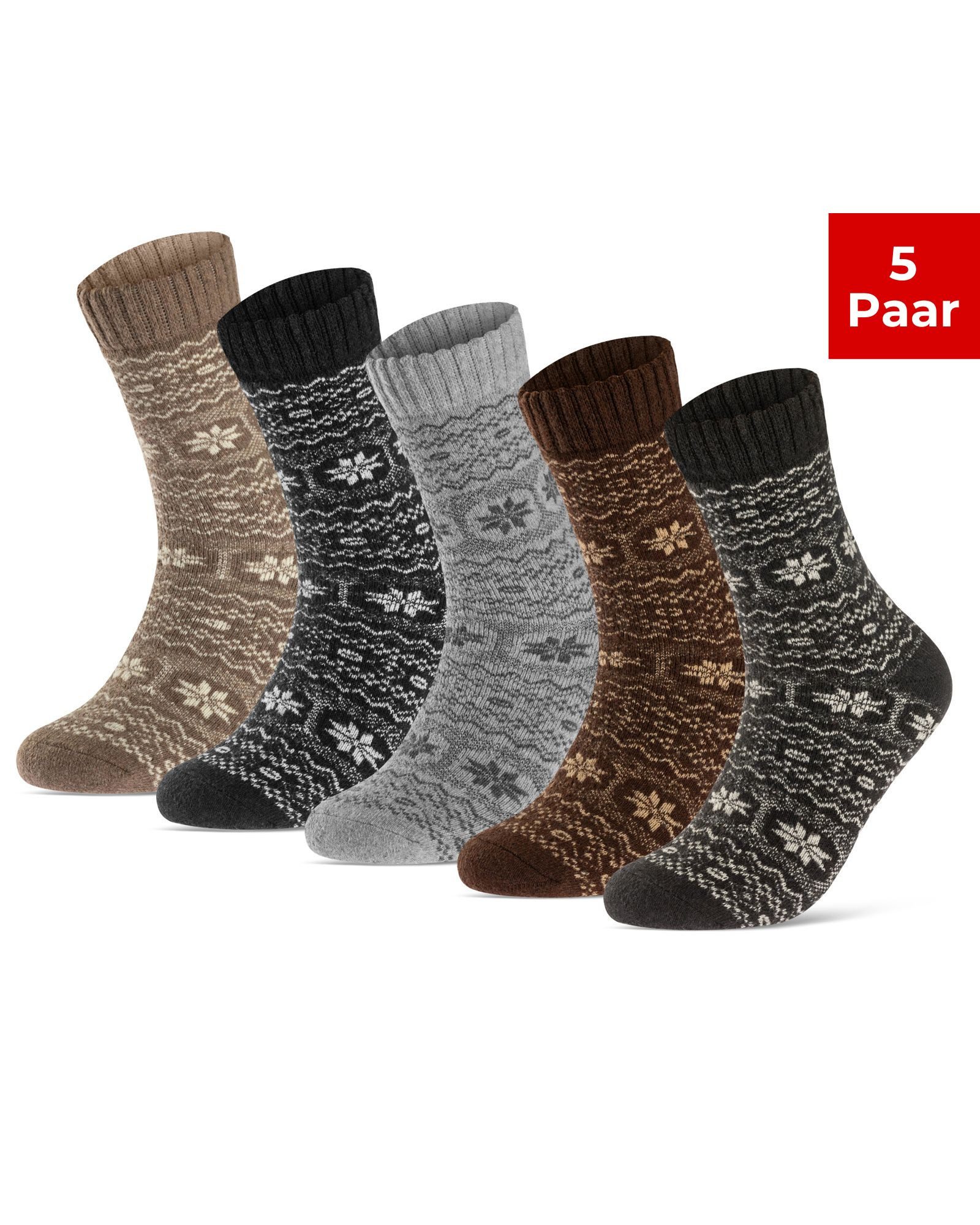 sockenkauf24 Thermosocken 5 Paar Wollsocken warme Wintersocken Damen & Herren Vollfrottee (5-Paar) mit Komfortbund