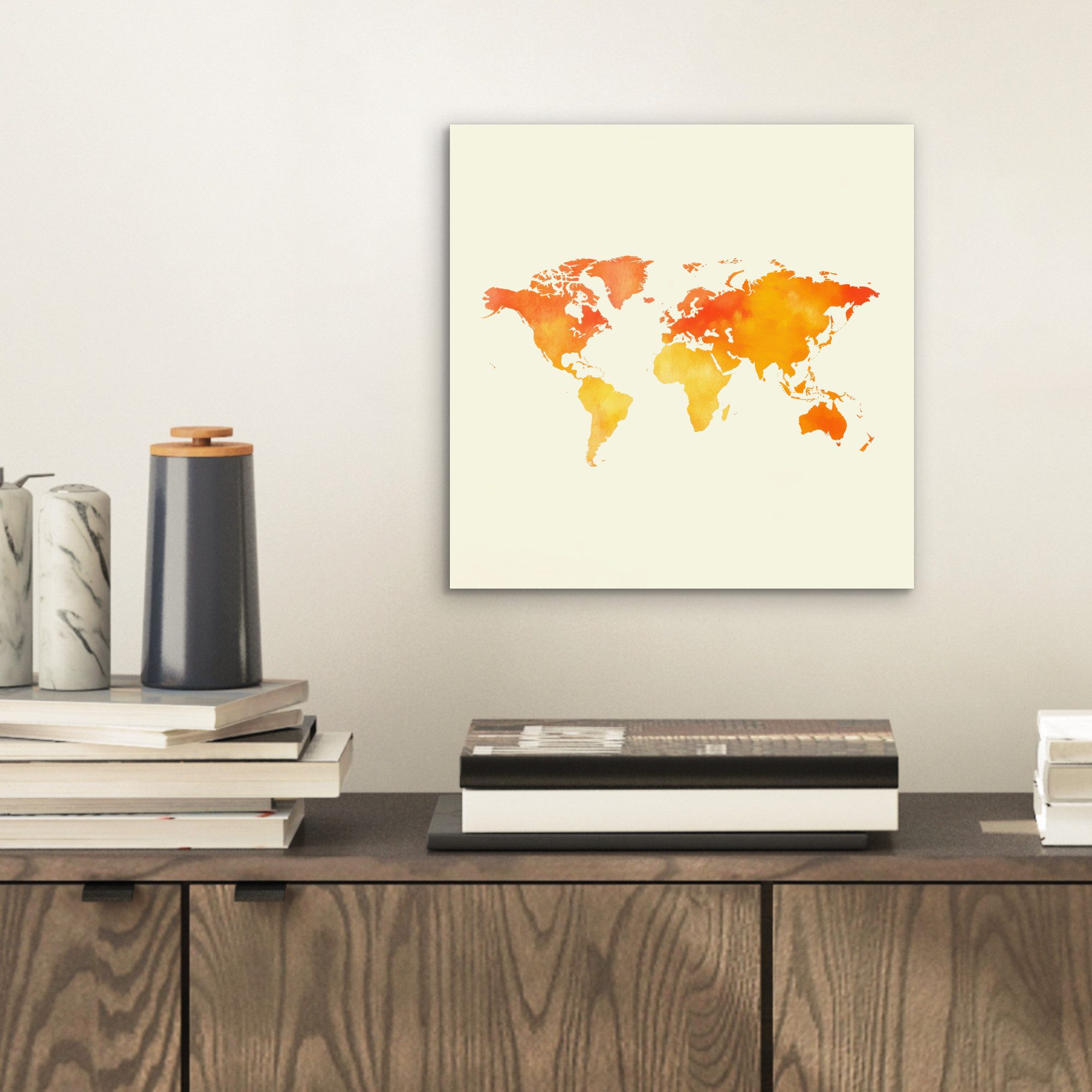 MuchoWow Metallbild Weltkarte - Orange - günstig online kaufen