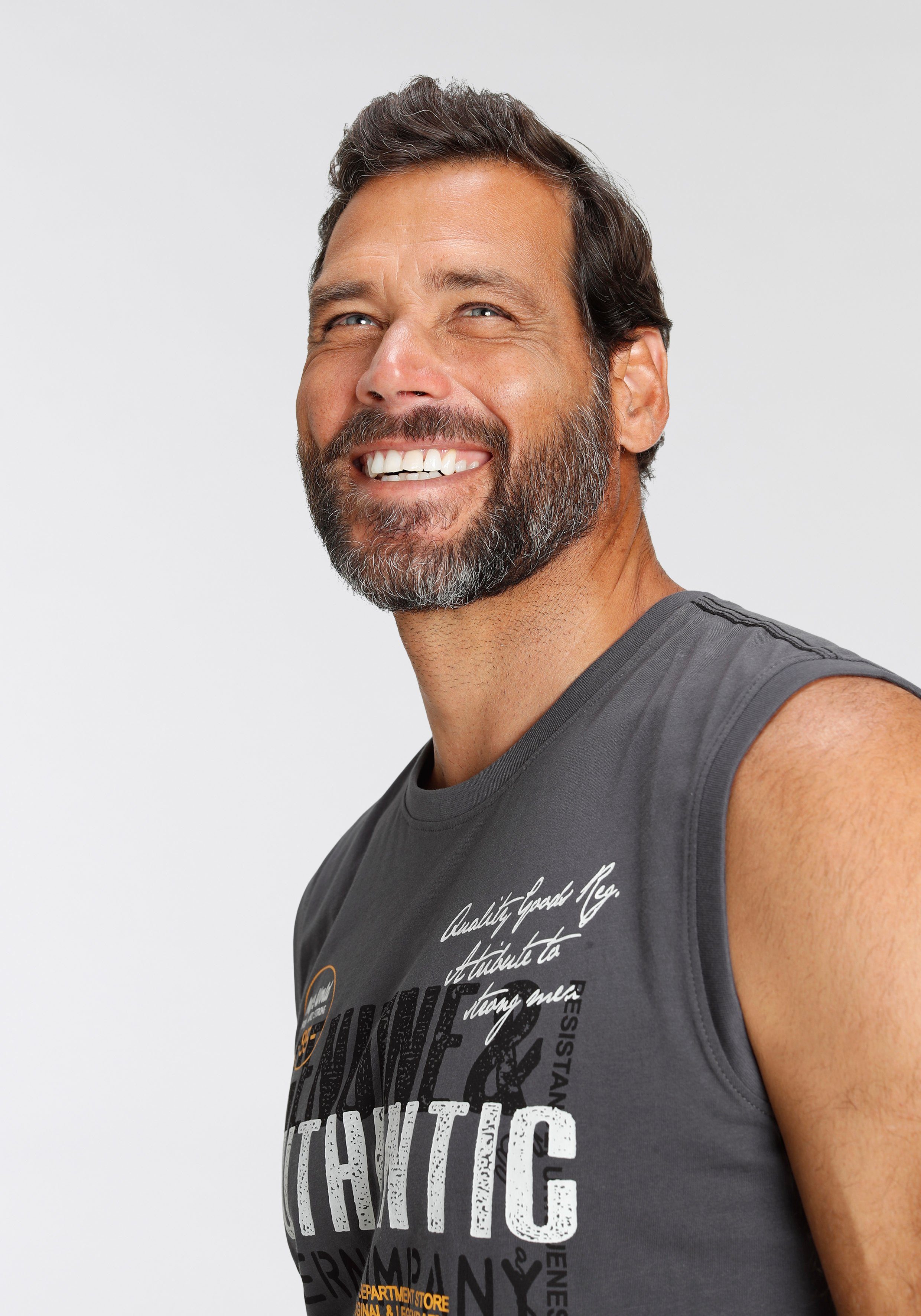 Man's World Muscleshirt ohne Ärmel, bedruckt, Rundhalsausschnitt, aus Baumwolle