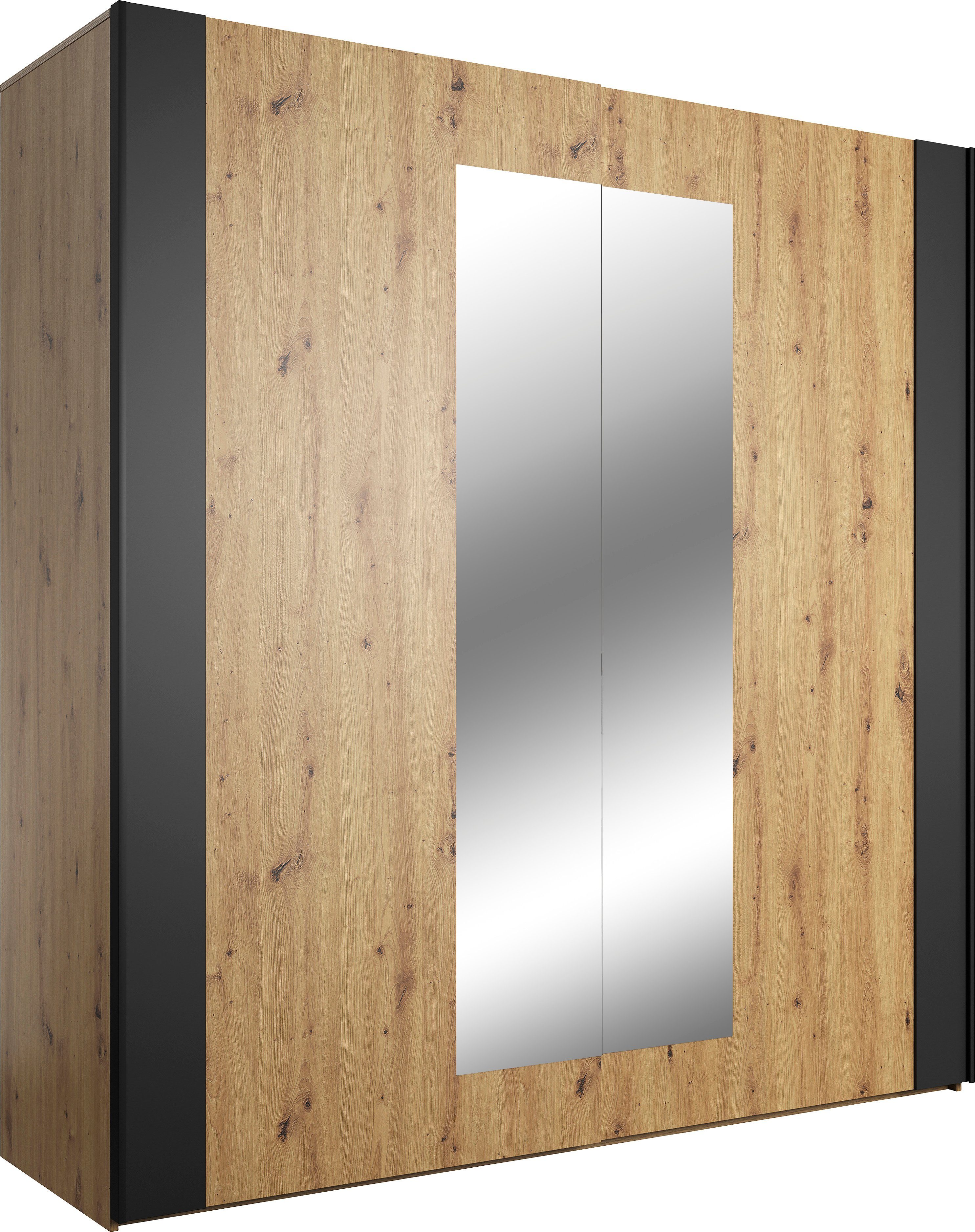 Vorzüglichkeit Helvetia Schwebetürenschrank Sigma mit beiden eiche artisan-schwarz Spiegelflächen eiche auf Türen | artisan artisan/eiche