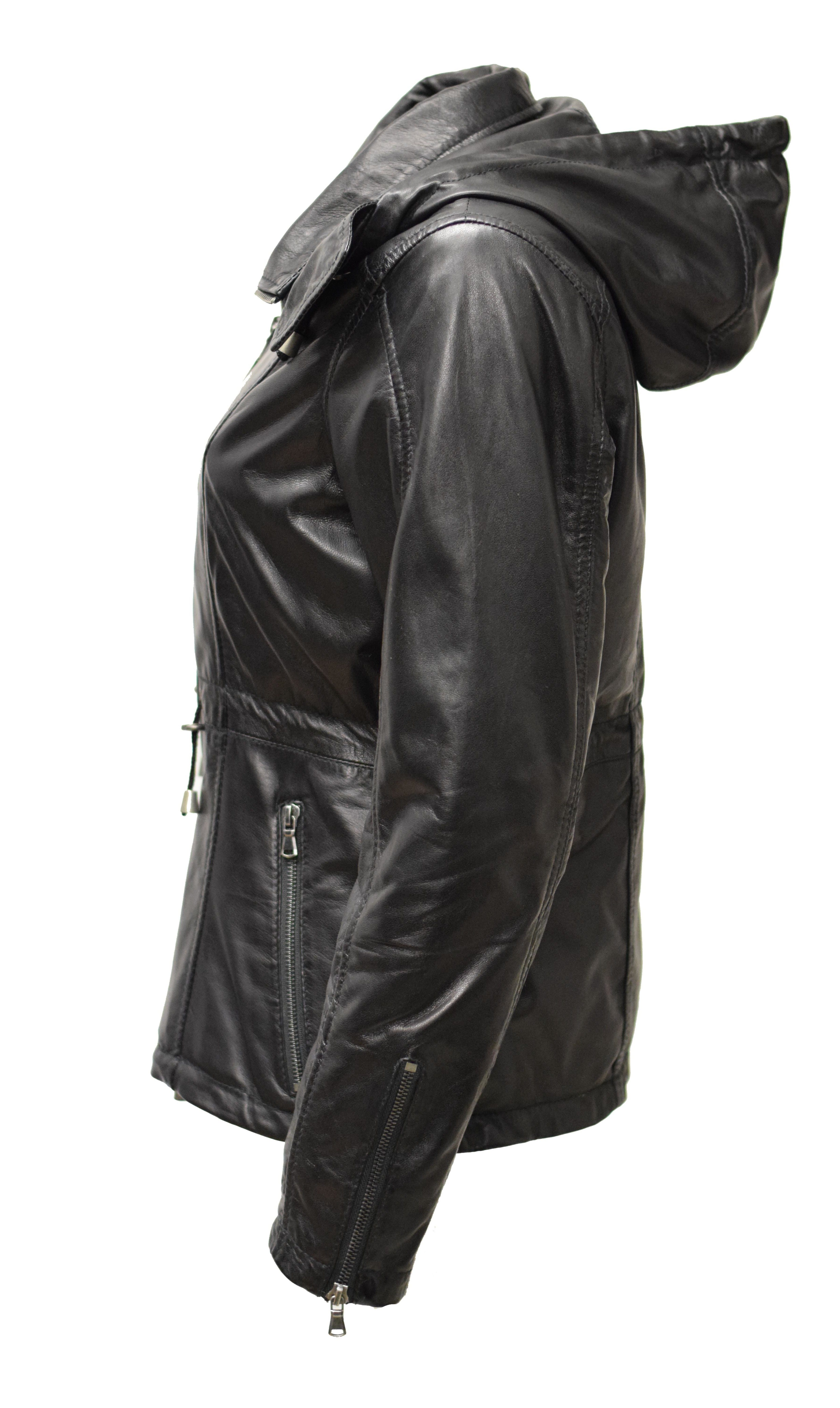 Zimmert Leather Lederjacke Maja Kapuze, Kurz Parka, washed Lammnappa, Schwa günstig online kaufen