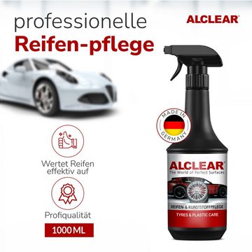 ALCLEAR 721RK Auto Reifenglanz & Kunststoffpflege seidenmatt 1L + Schwamm Auto-Reinigungsmittel