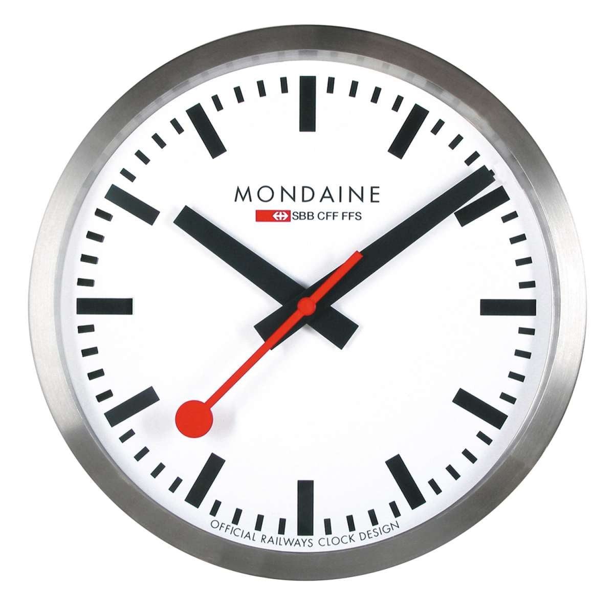 MONDAINE Wanduhr A990.CLOCK.16SBB (Quarz 25 cm Küchenuhr Silberfarben)
