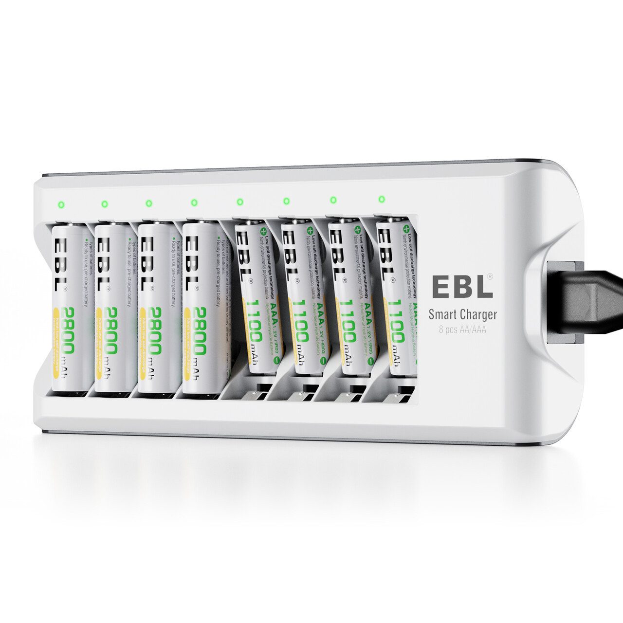EBL Akku Ladegerät mit 4 AA Akku + 4 AAA Akku Akku-Ladestation (1-tlg., für wiederaufladbare Batterien AA AAA NI-MH NI-Cd)