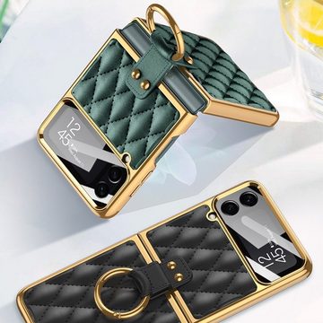 Wigento Handyhülle Für Samsung Galaxy Z Flip4 5G Kunstleder Design Ring Handy Tasche Hülle Etuis Lila