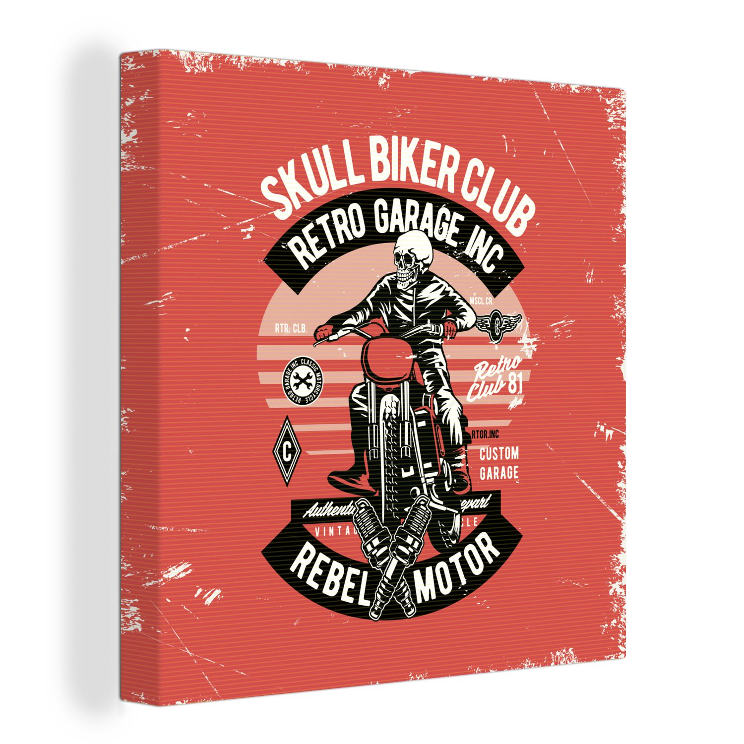 OneMillionCanvasses® Leinwandbild Motorrad - Skelett - Retro, (1 St), Leinwand Bilder für Wohnzimmer Schlafzimmer