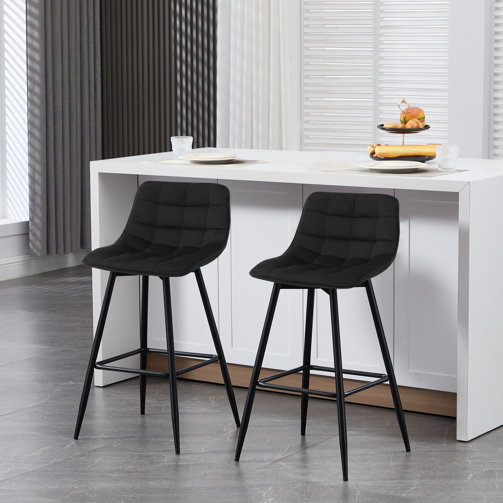 Woltu Barhocker (2 St), Barstuhl mit Rückenlehne und Fußstütze Samt Metall günstig online kaufen