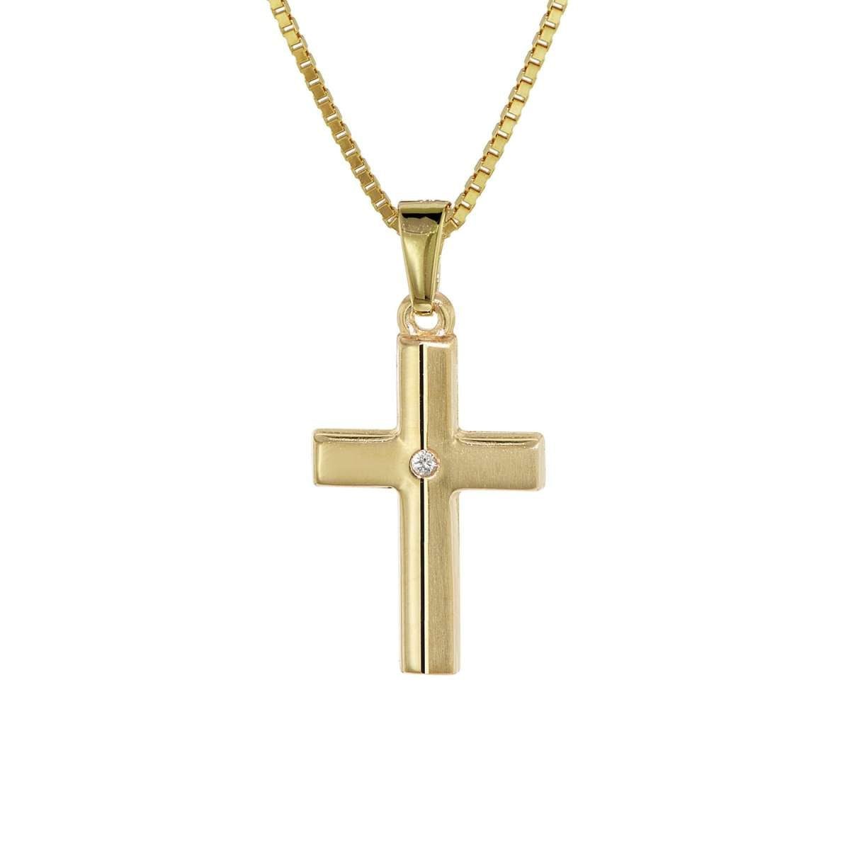 trendor Kreuzkette 08516, Kinder Kreuz Gold 333 mit Zirkonia und goldplattierte Kette