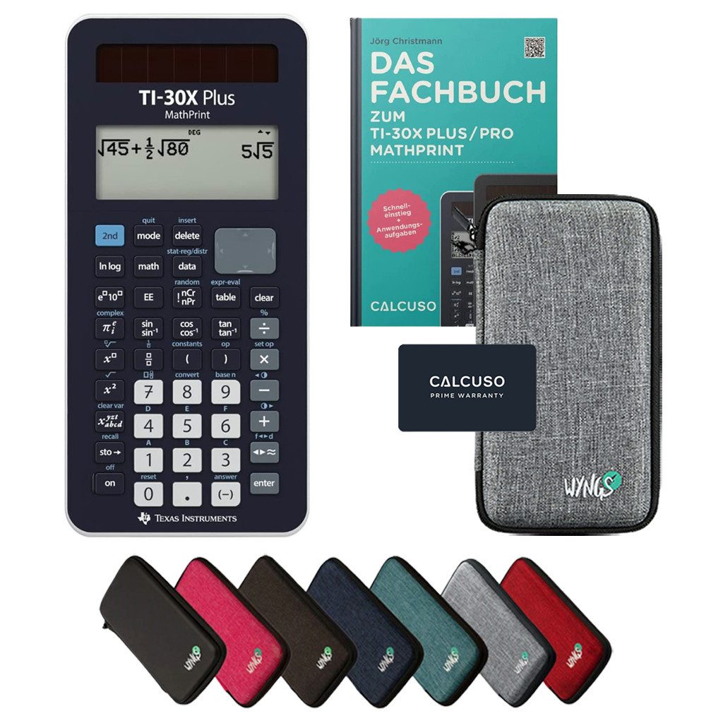 Texas Instruments Taschenrechner TI-30X Plus MathPrint inkl. Schutztasche Hellgrau & Fachbuch