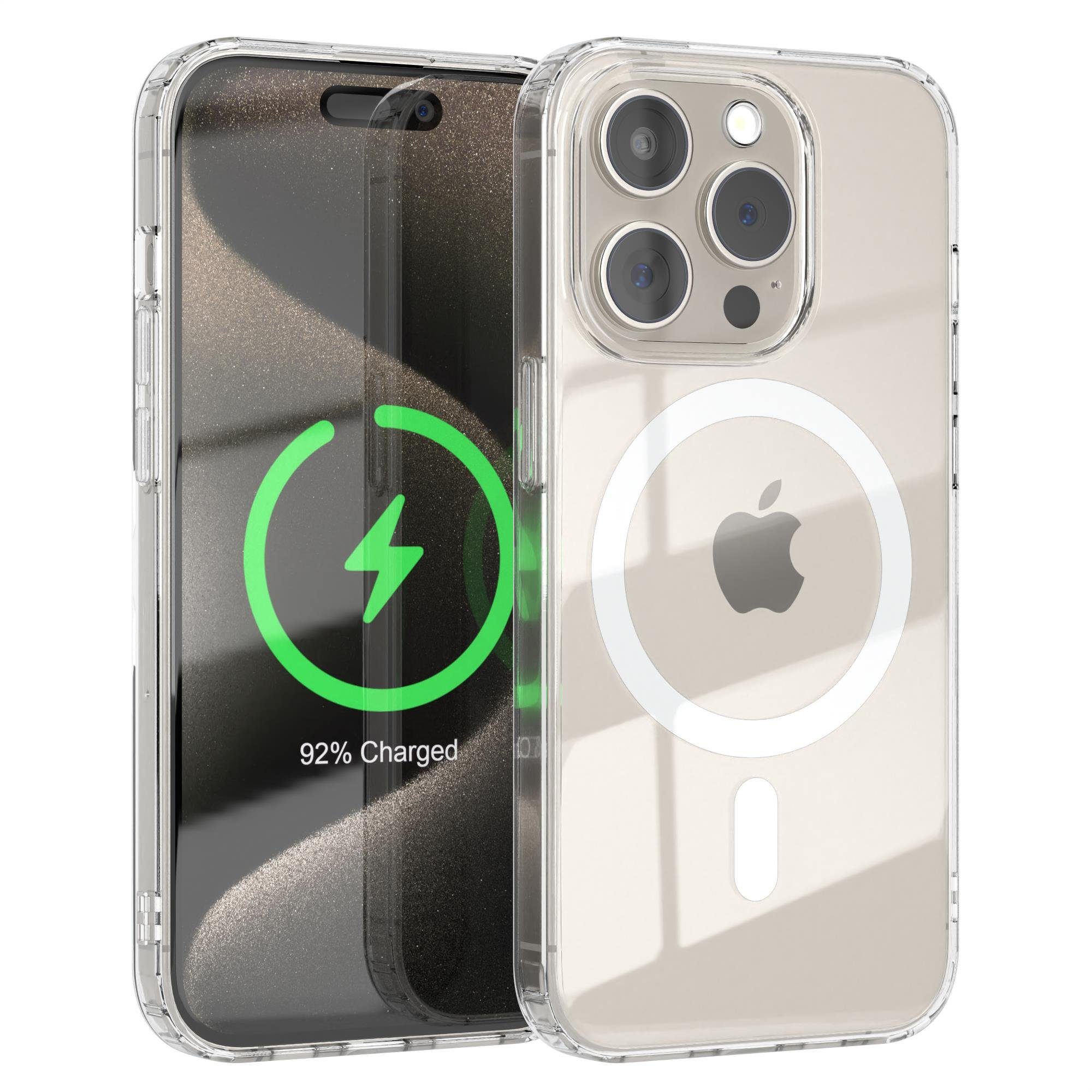 EAZY CASE Handyhülle Transparente Hülle mit MagSafe für iPhone 15 Pro 6,1 Zoll, Back Cover, Bumper Case, Handy Schutzhülle Kameraschutz, Durchsichtig