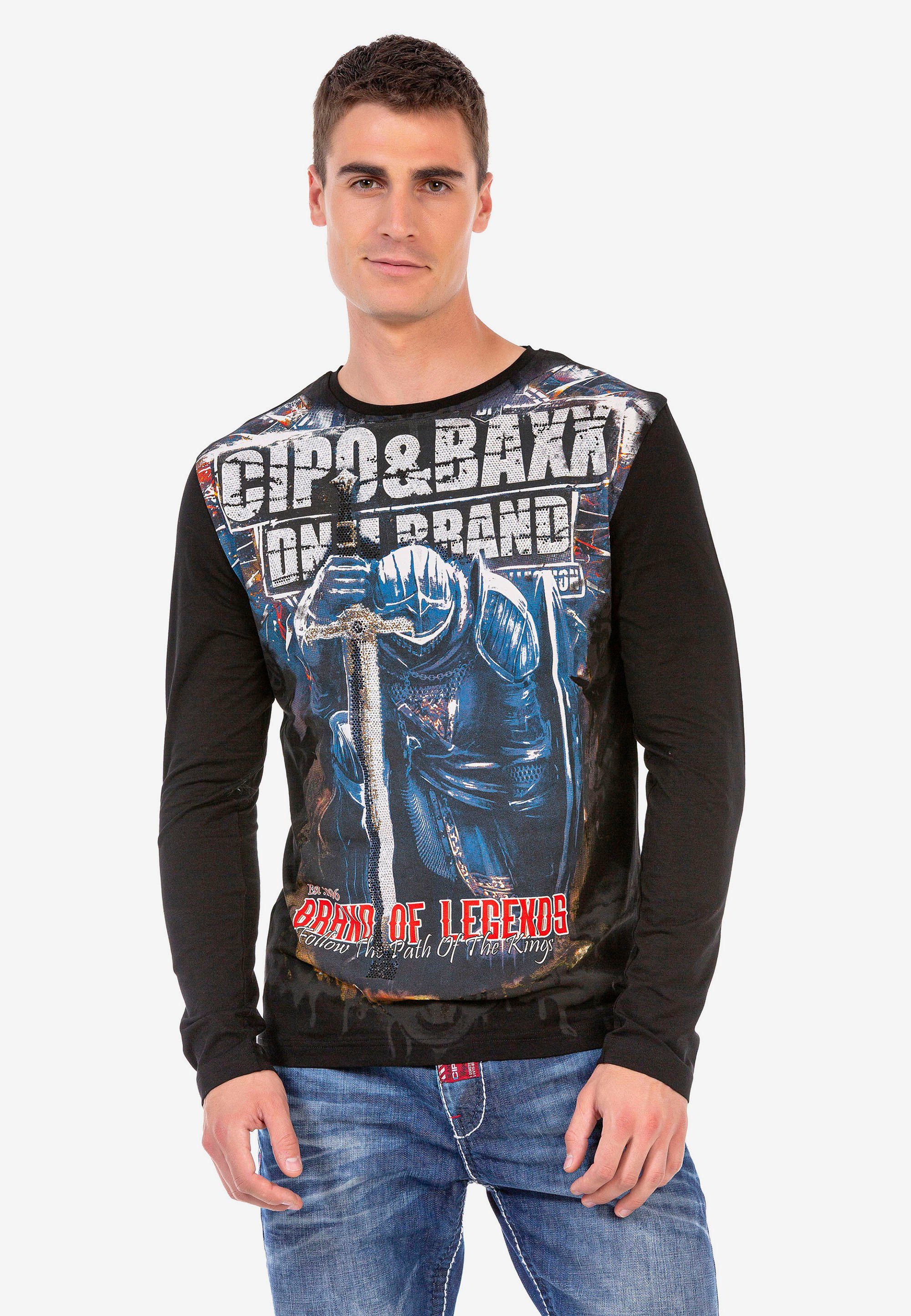 Cipo & Baxx Langarmshirt in coolem Look schwarz-mehrfarbig