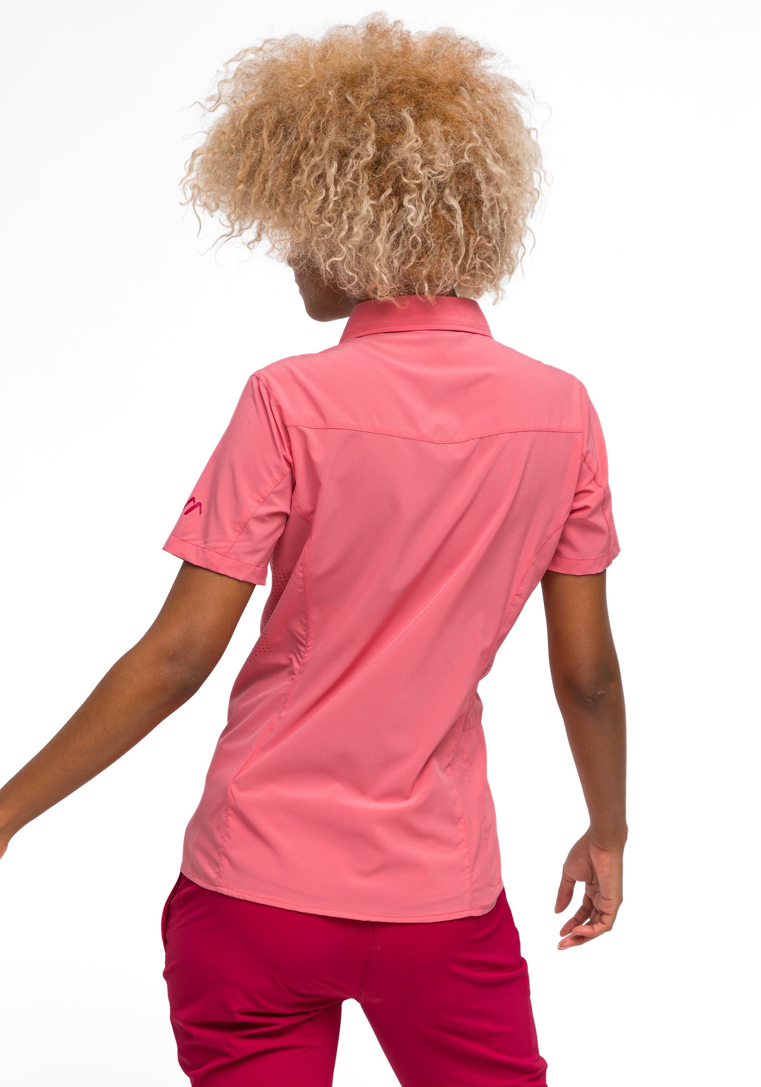 Sports Funktionsbluse Tec mit Sinnes hellpink elastische Trekkingbluse WS/S Maier Leichte, Sonnenkragen